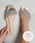 Capri Wide Fit Gold Mirror Diamante Flat Sandals