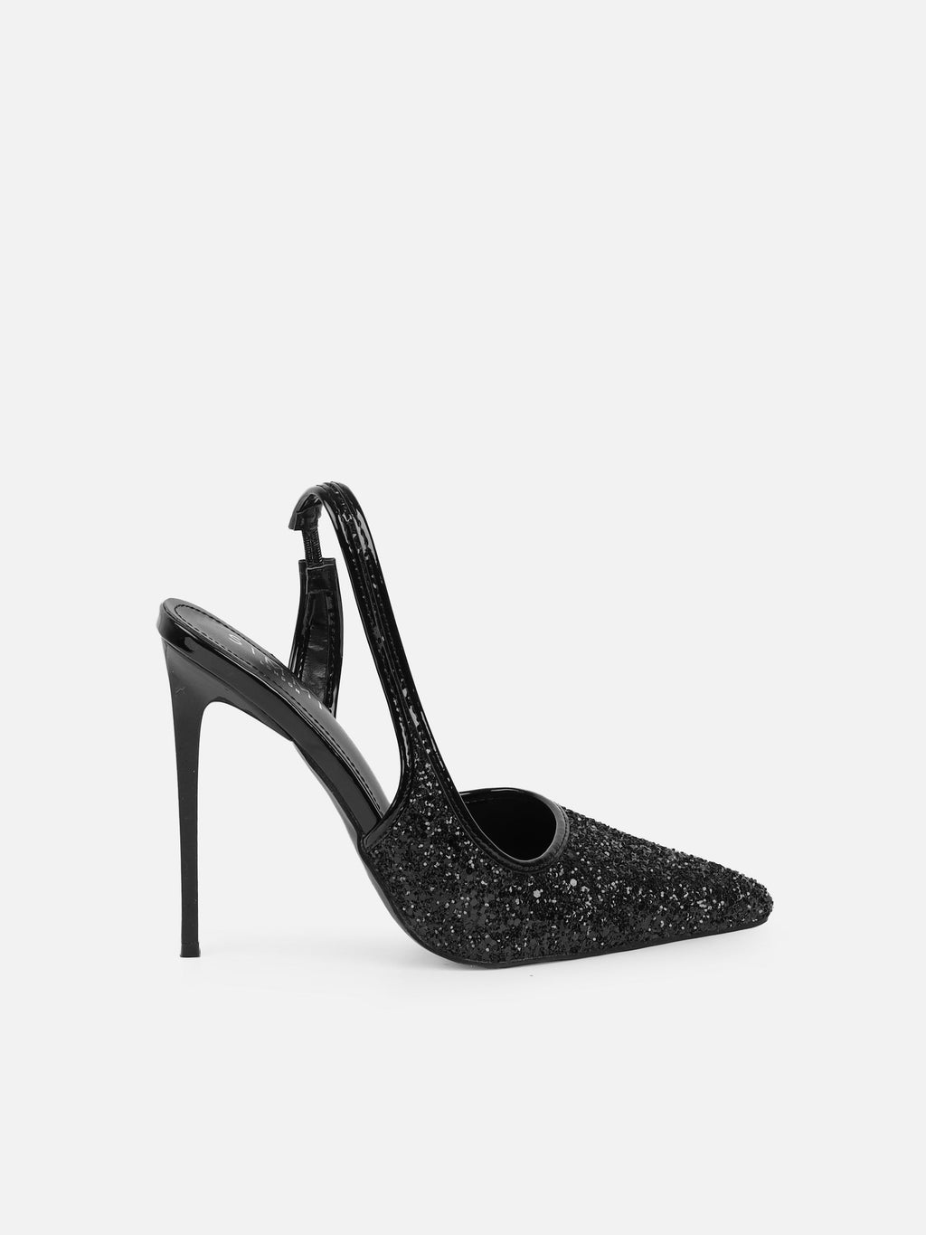 Hollie Black Glitter Slingback Court Shoes