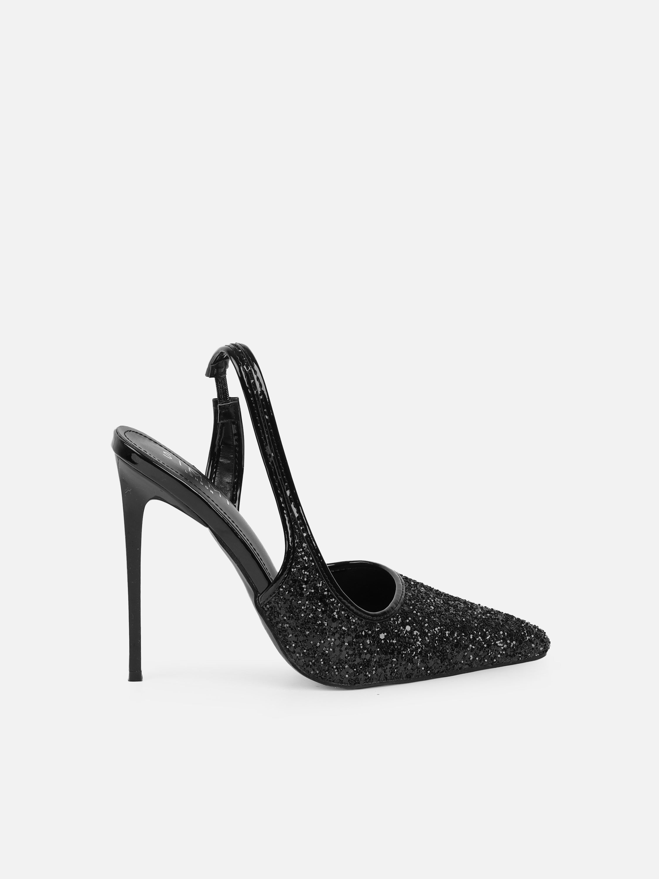 Hollie Black Glitter Slingback Court Shoes