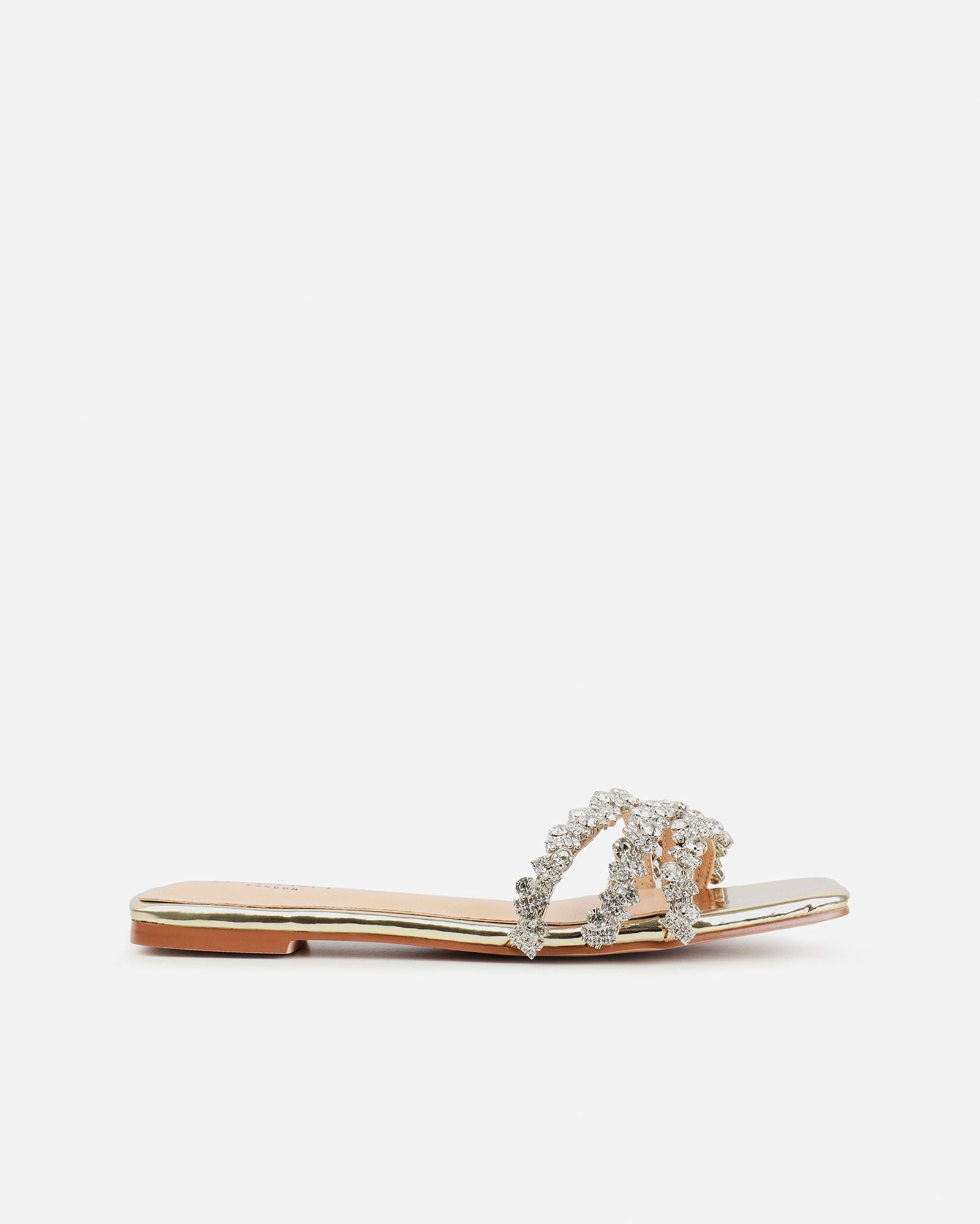 Capri Wide Fit Gold Mirror Diamante Flat Sandals