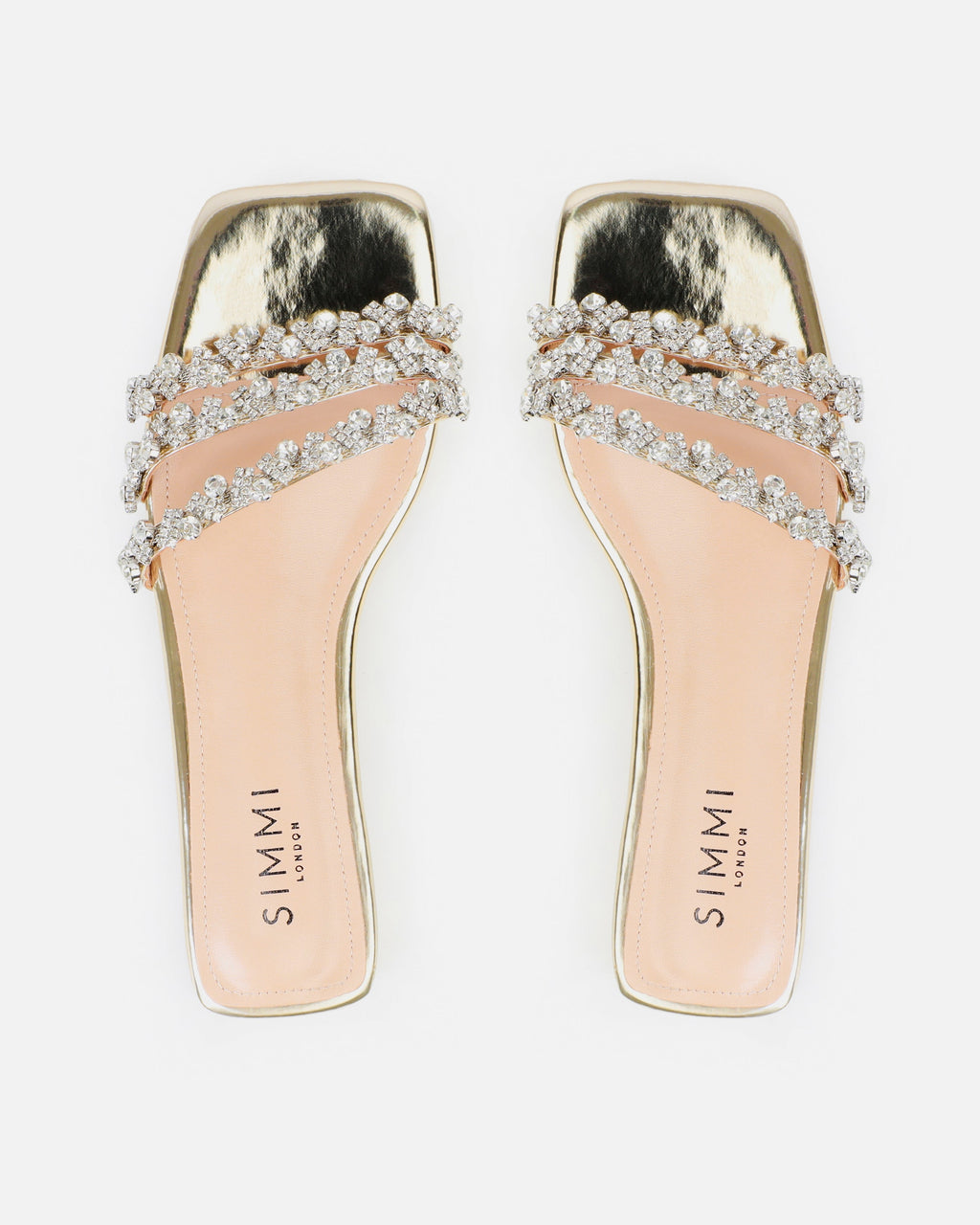 Capri Wide Fit Gold Mirror Diamante Flat Sandals