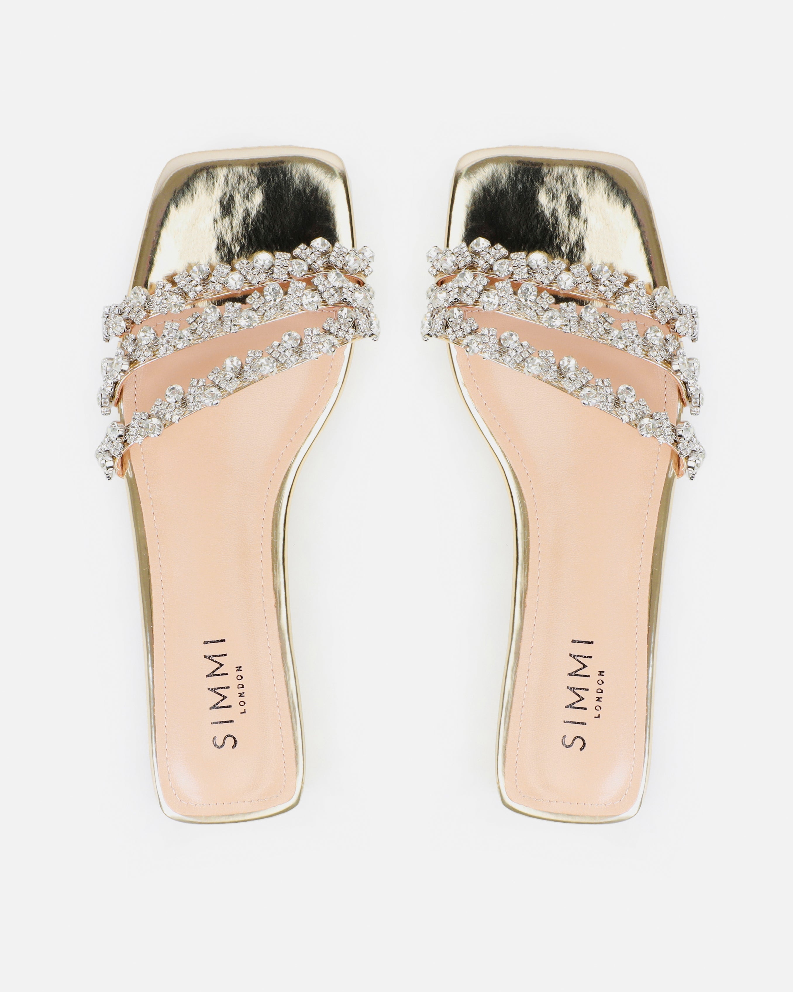 Capri Wide Fit Gold Mirror Diamante Flat Sandals