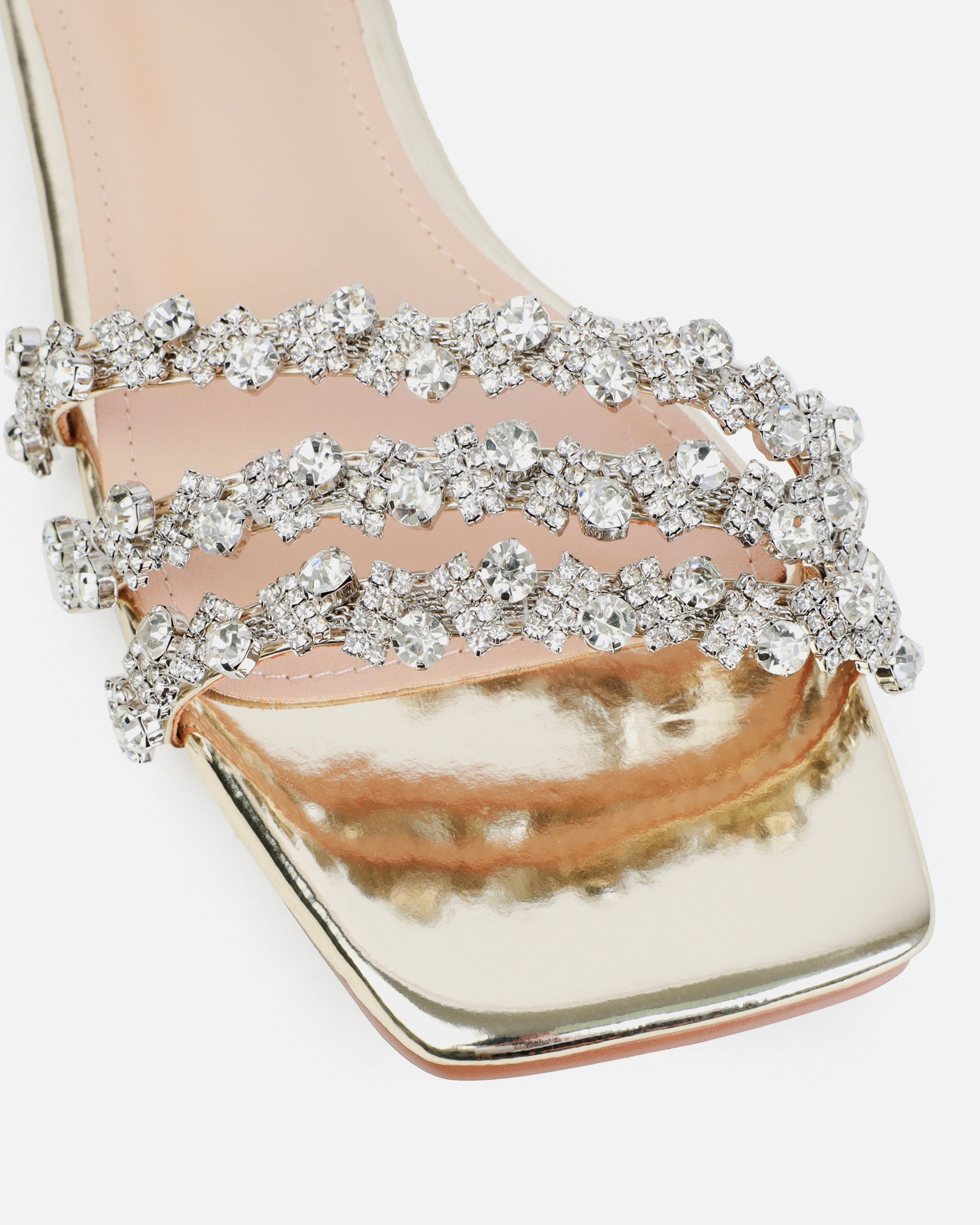 Capri Gold Mirror Diamante Flat Sandals