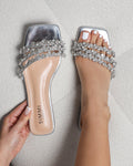Capri Silver Mirror Diamante Flat Sandals