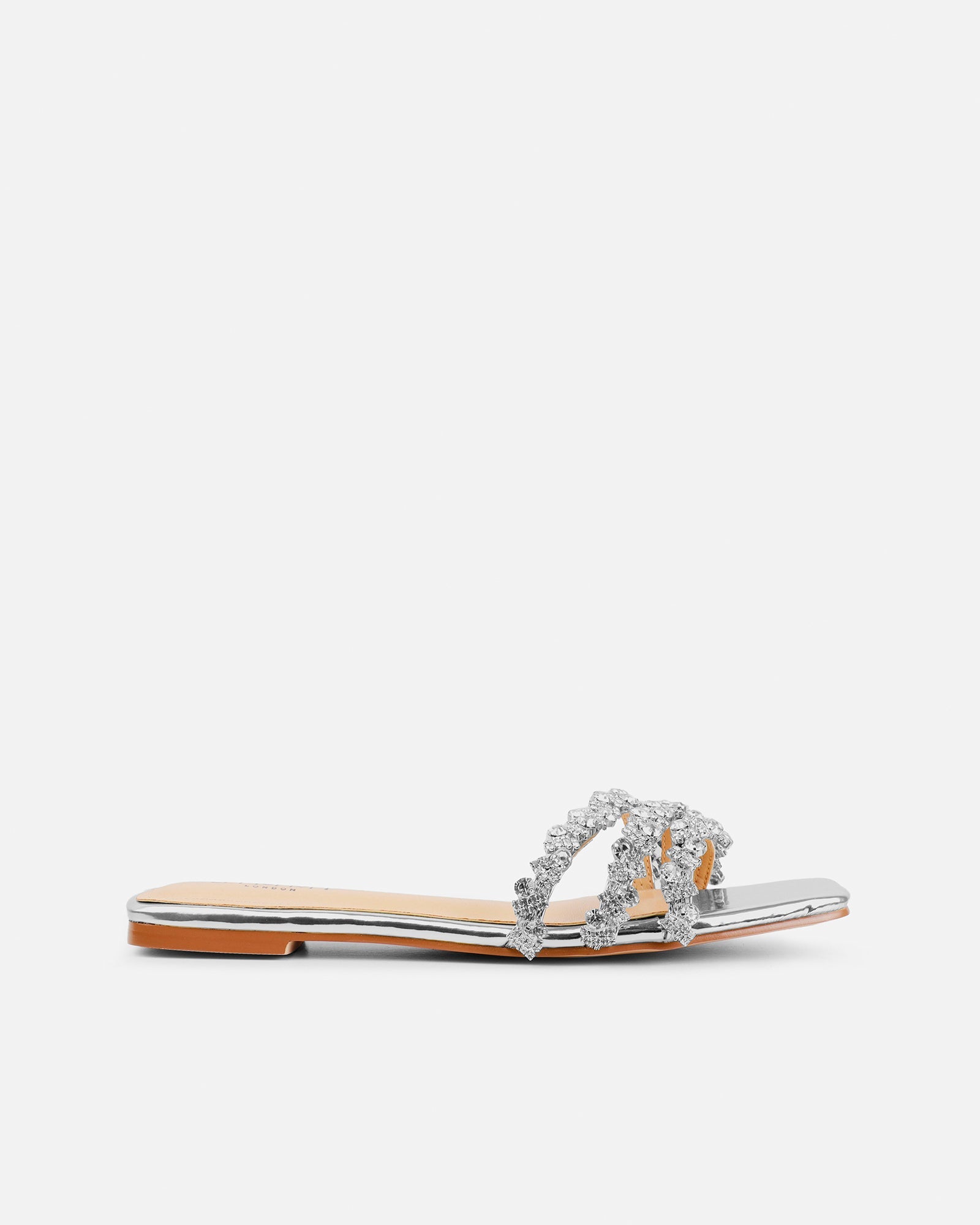 Capri Wide Fit Silver Mirror Diamante Flat Sandals