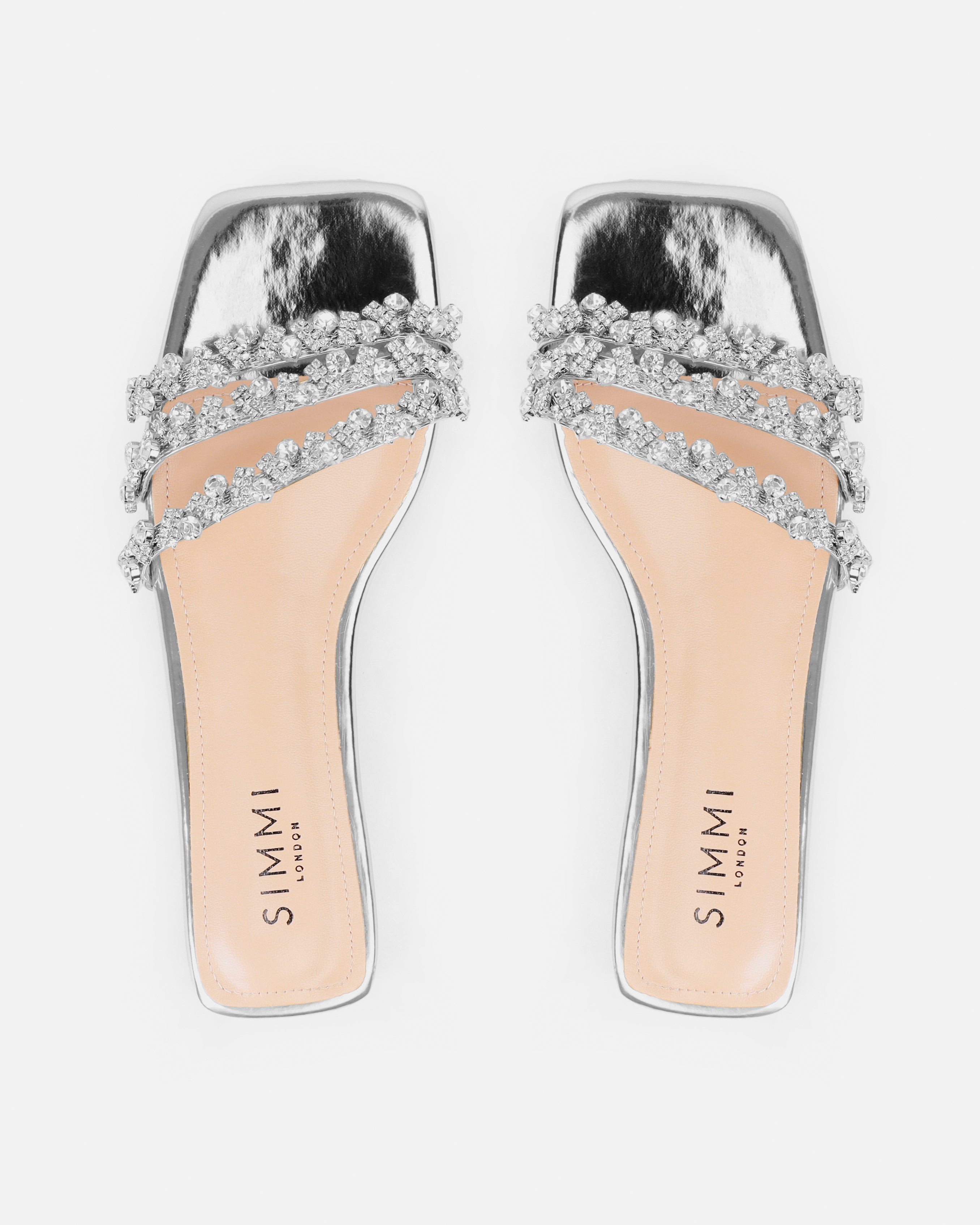 Capri Wide Fit Silver Mirror Diamante Flat Sandals