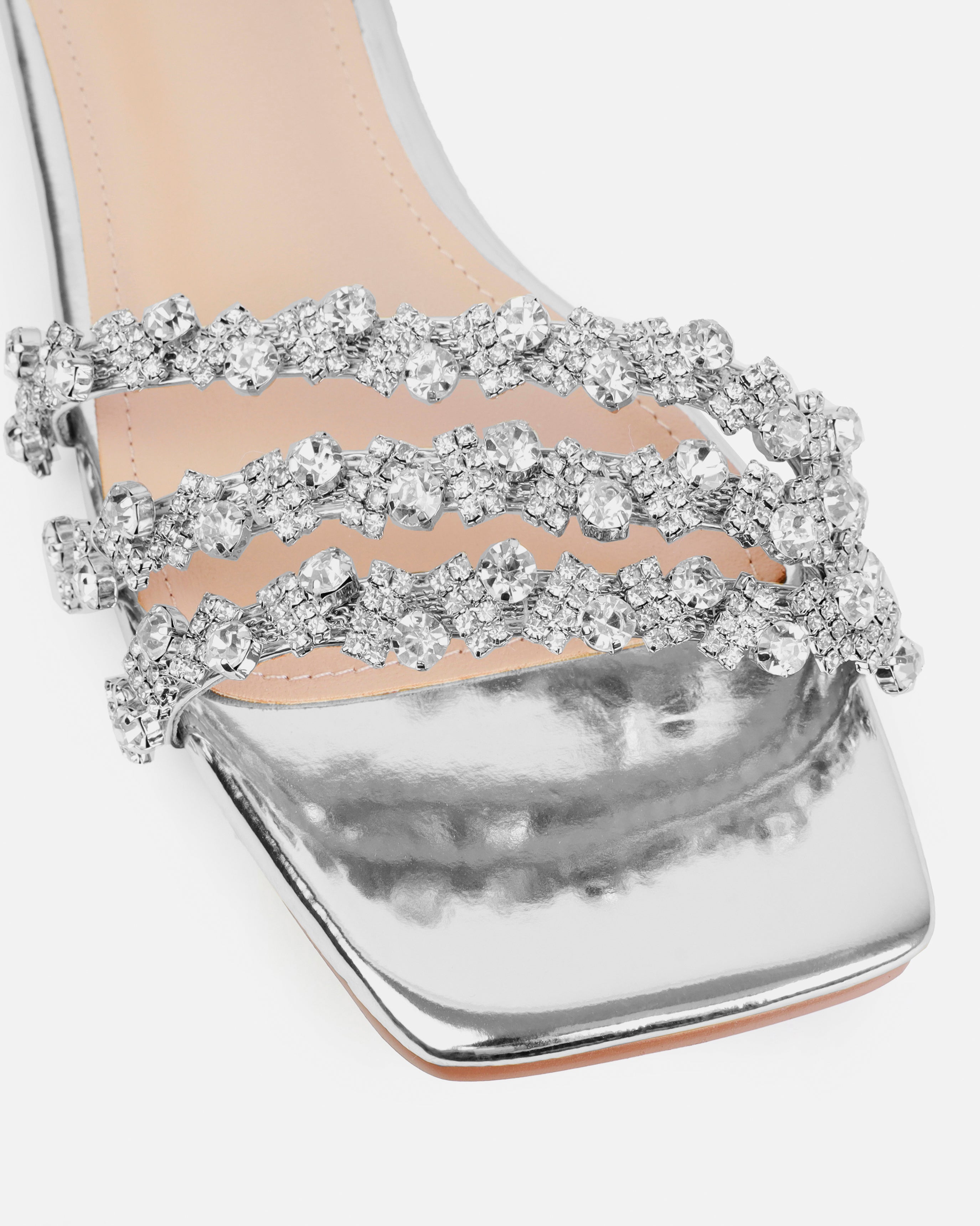 Capri Wide Fit Silver Mirror Diamante Flat Sandals