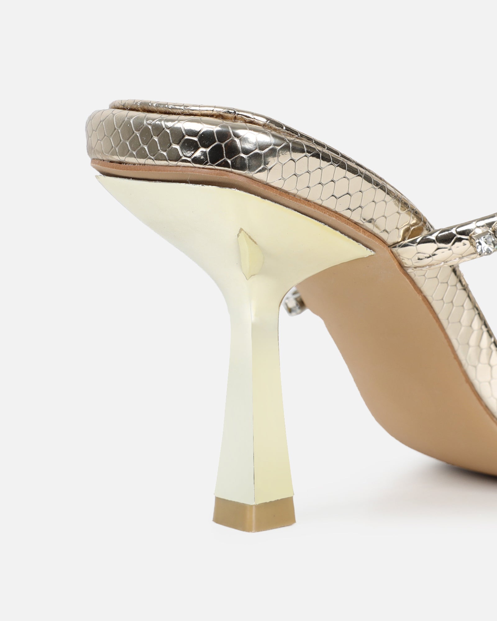 Freesia Gold Faux Snake Print Spiral Mid Heels