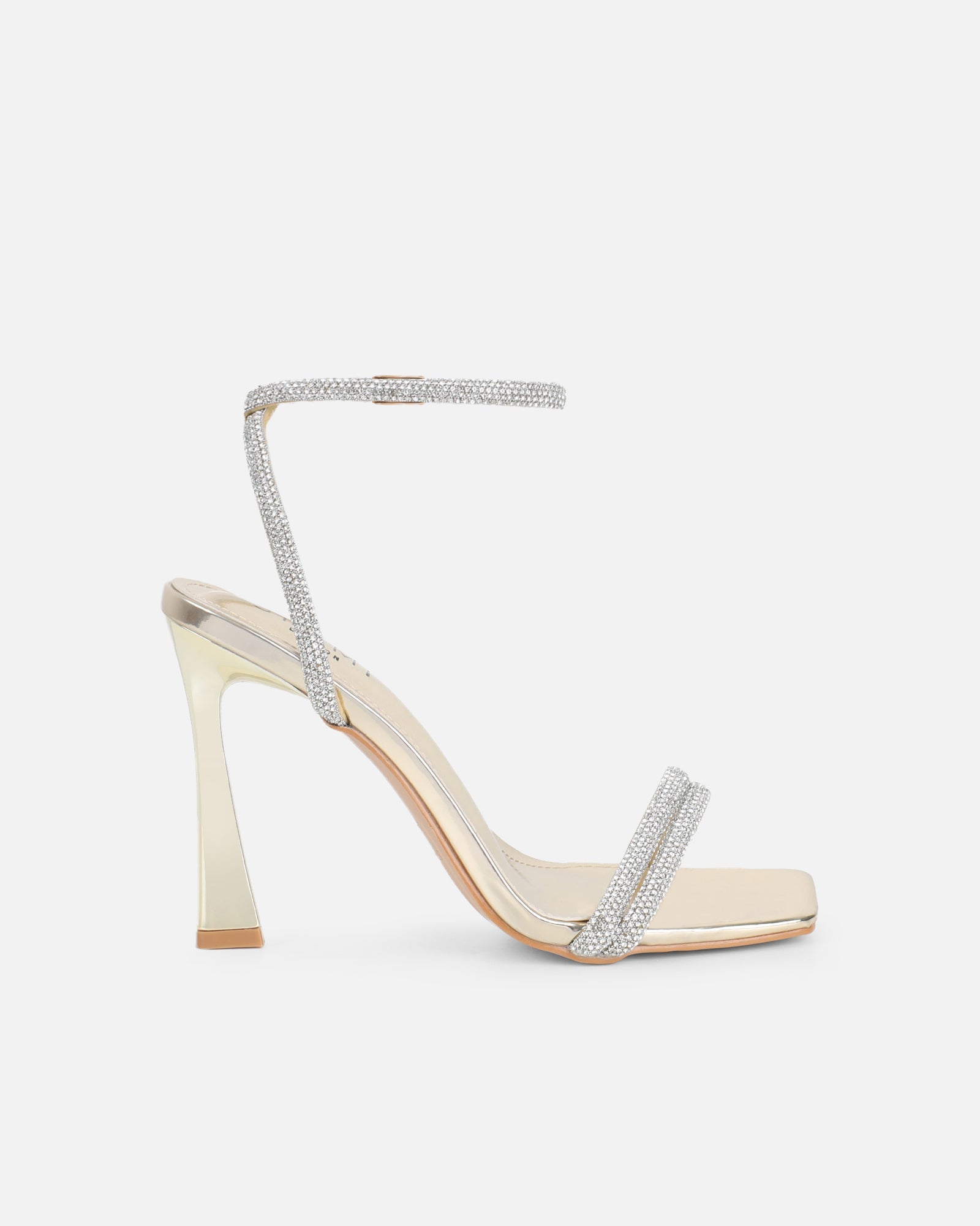 Pena Gold Mirror Diamante Heeled Sandals