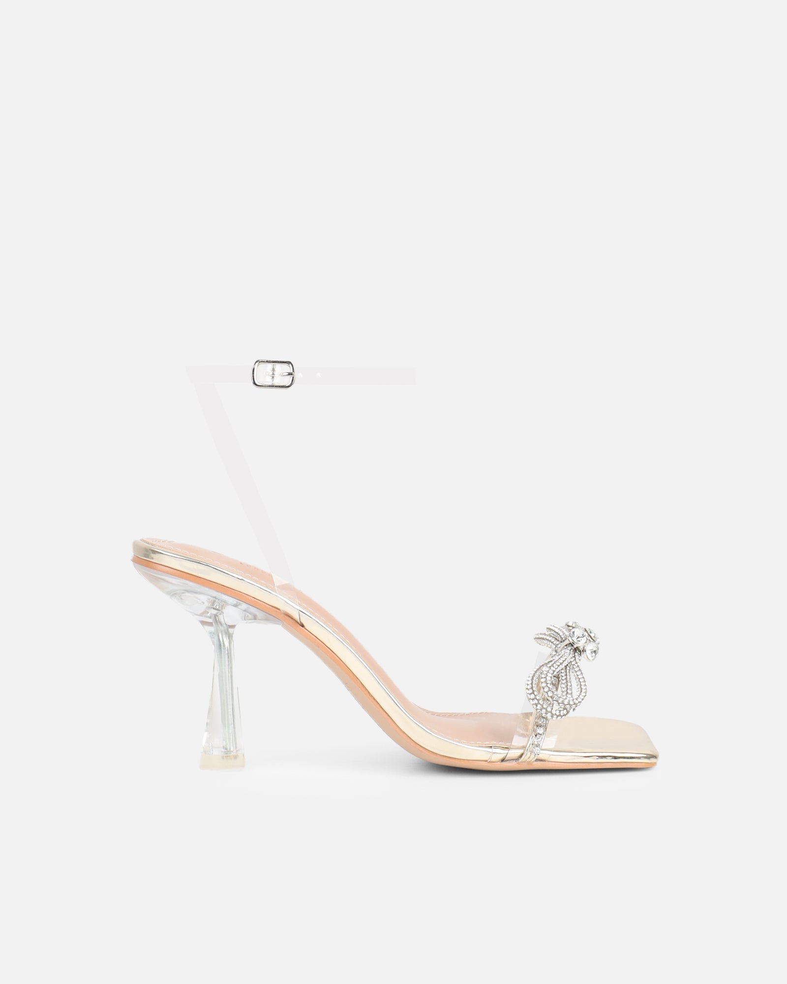 Diamond Gold Clear Diamante Mid Heels