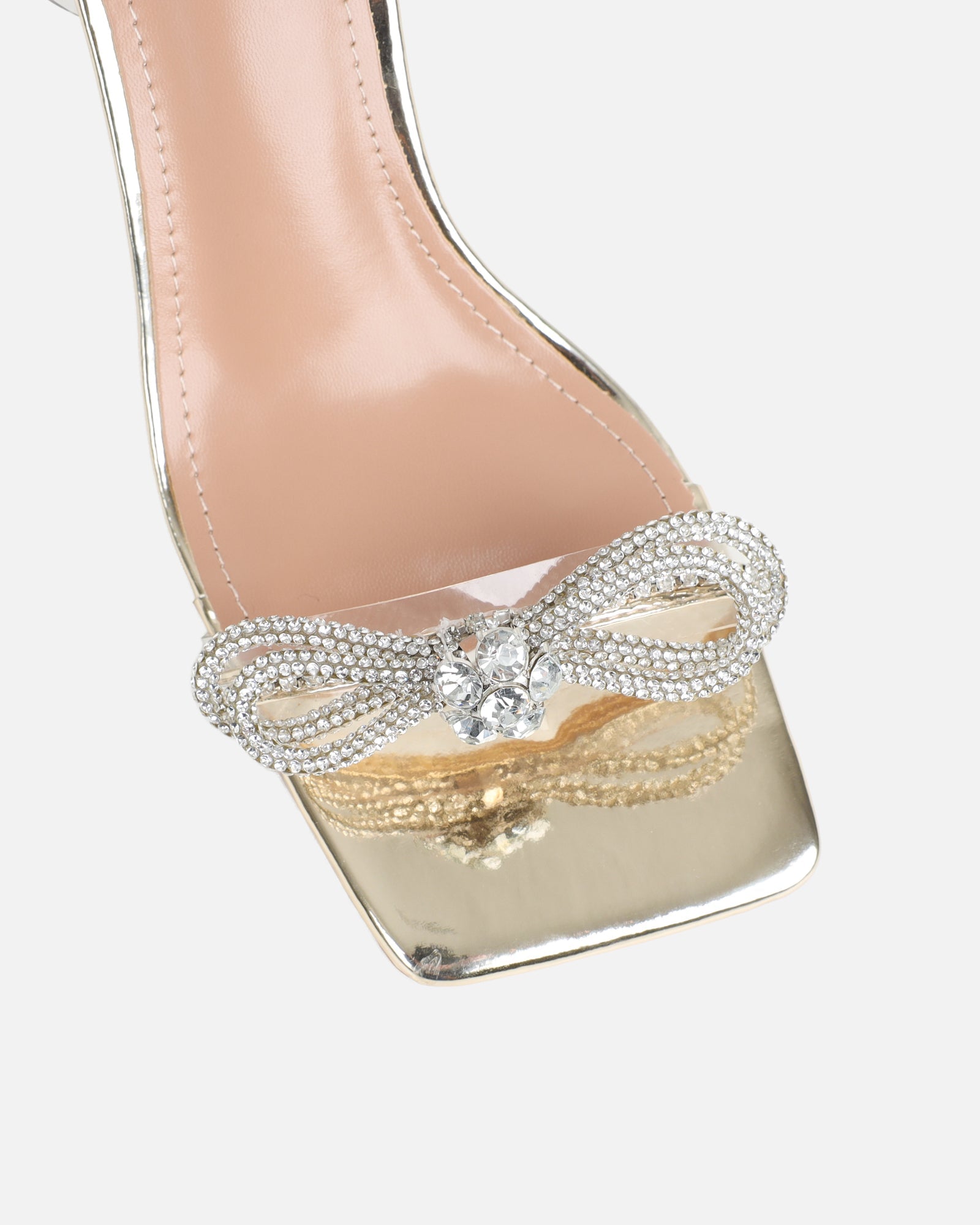 Diamond Gold Clear Diamante Mid Heels
