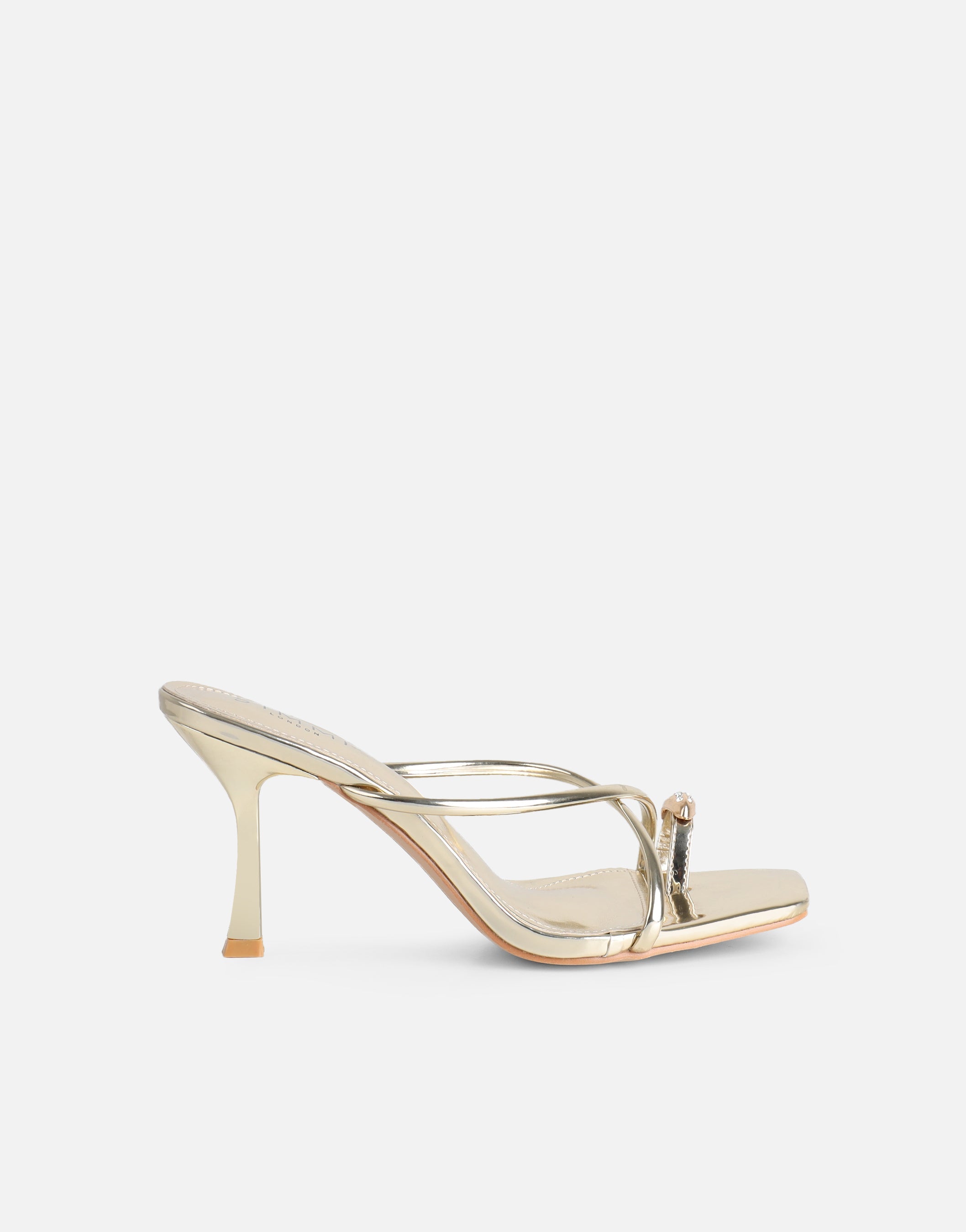 Moni Gold Mirror Diamante Toe Detail Mules