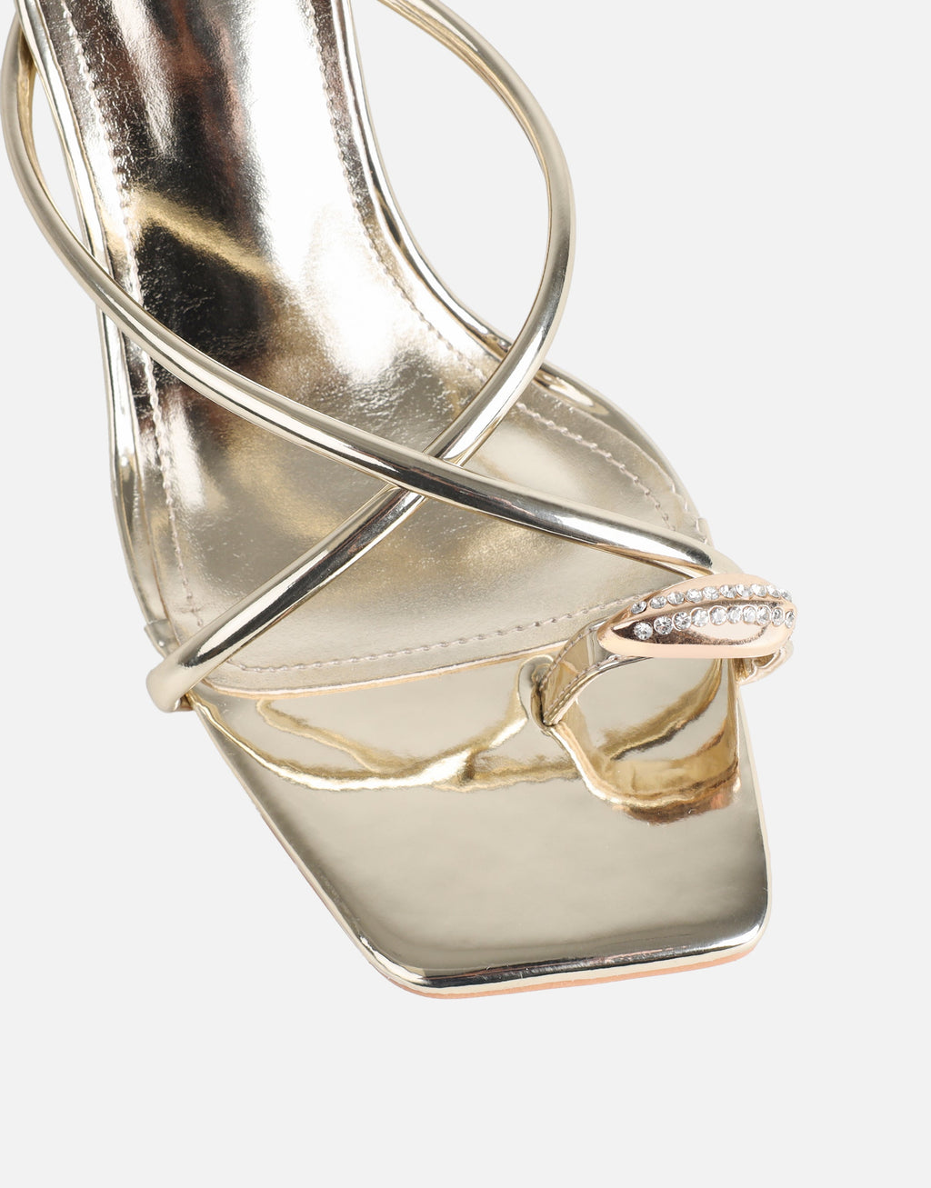Moni Gold Mirror Diamante Toe Detail Mules