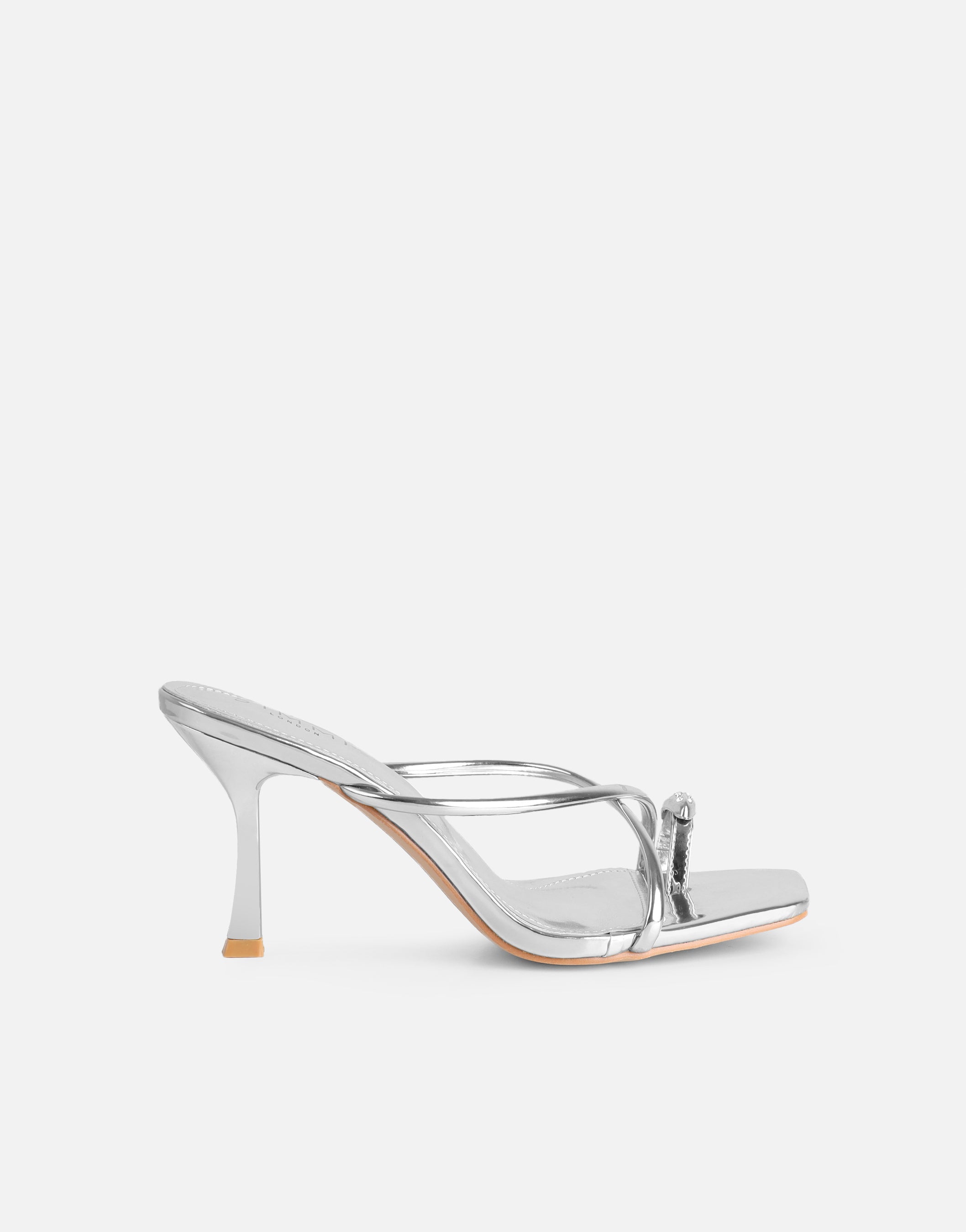 Moni Silver Mirror Diamante Toe Detail Mules