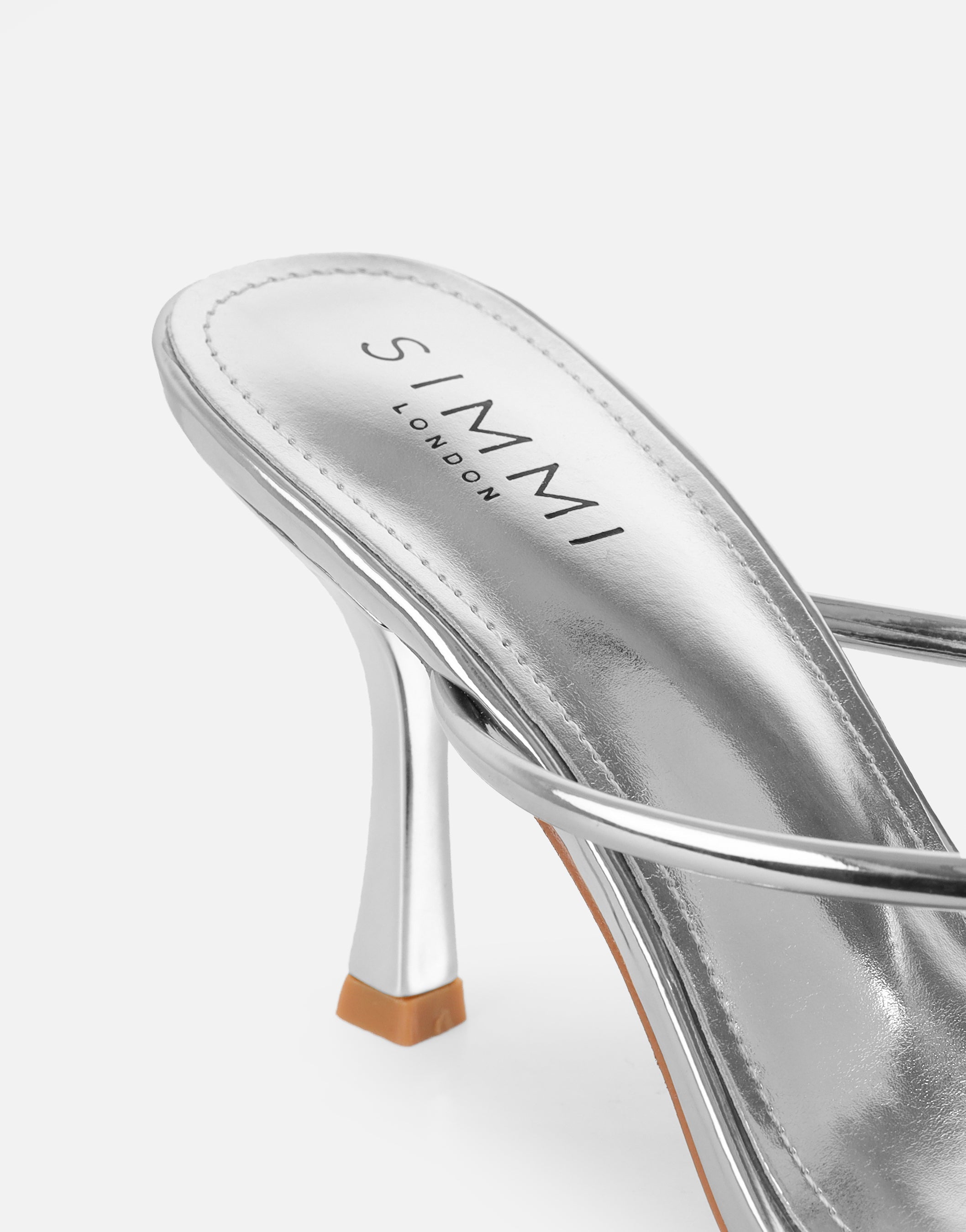 Moni Silver Mirror Diamante Toe Detail Mules