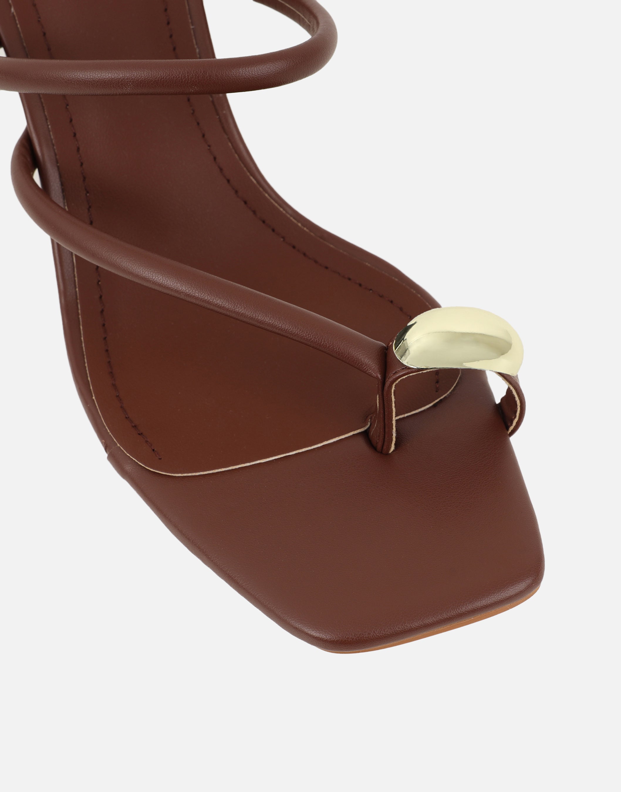 Eleanor Brown Gold Toe Post Detail Mules