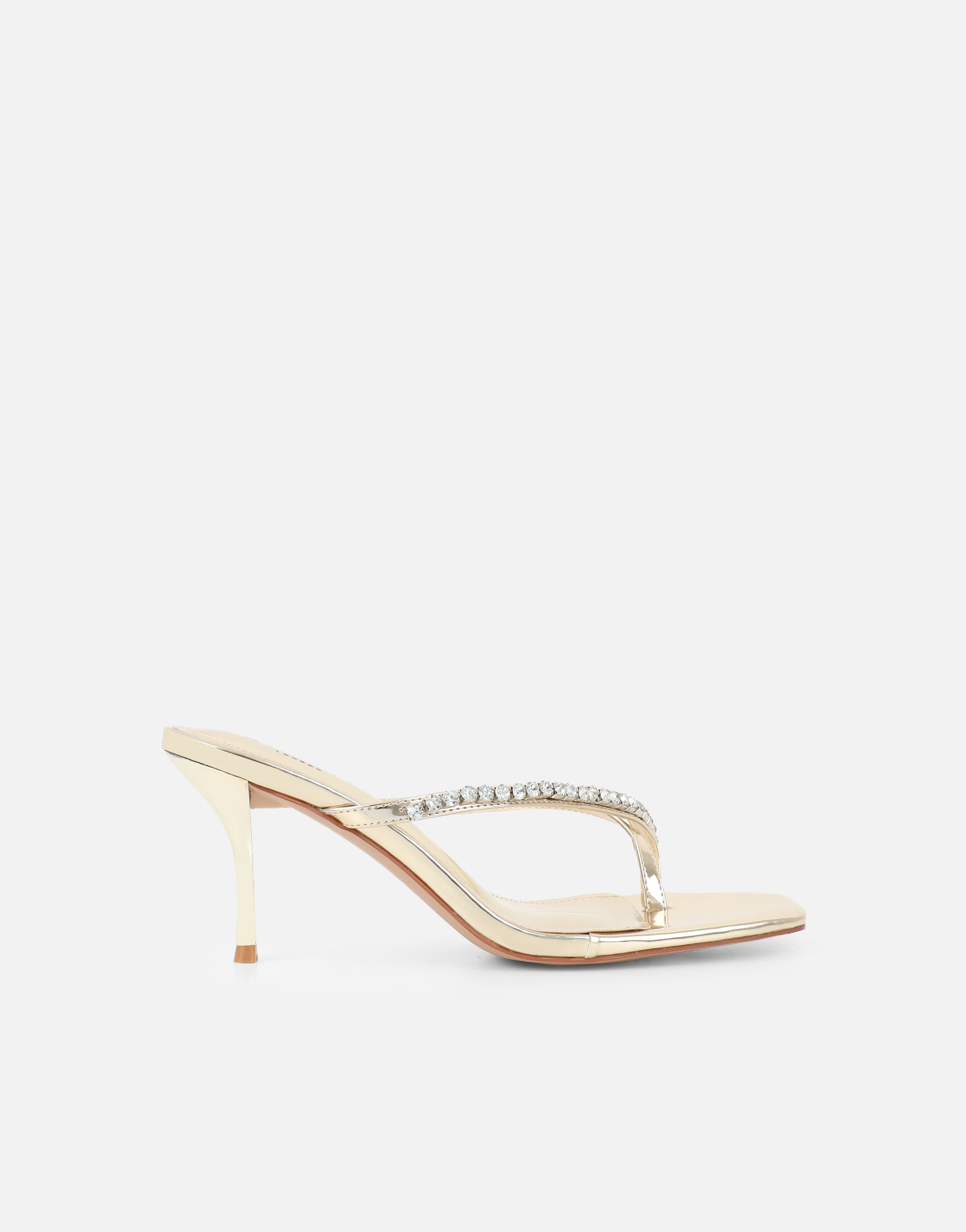 Lana Gold Mirror Diamante Toe Post Mules