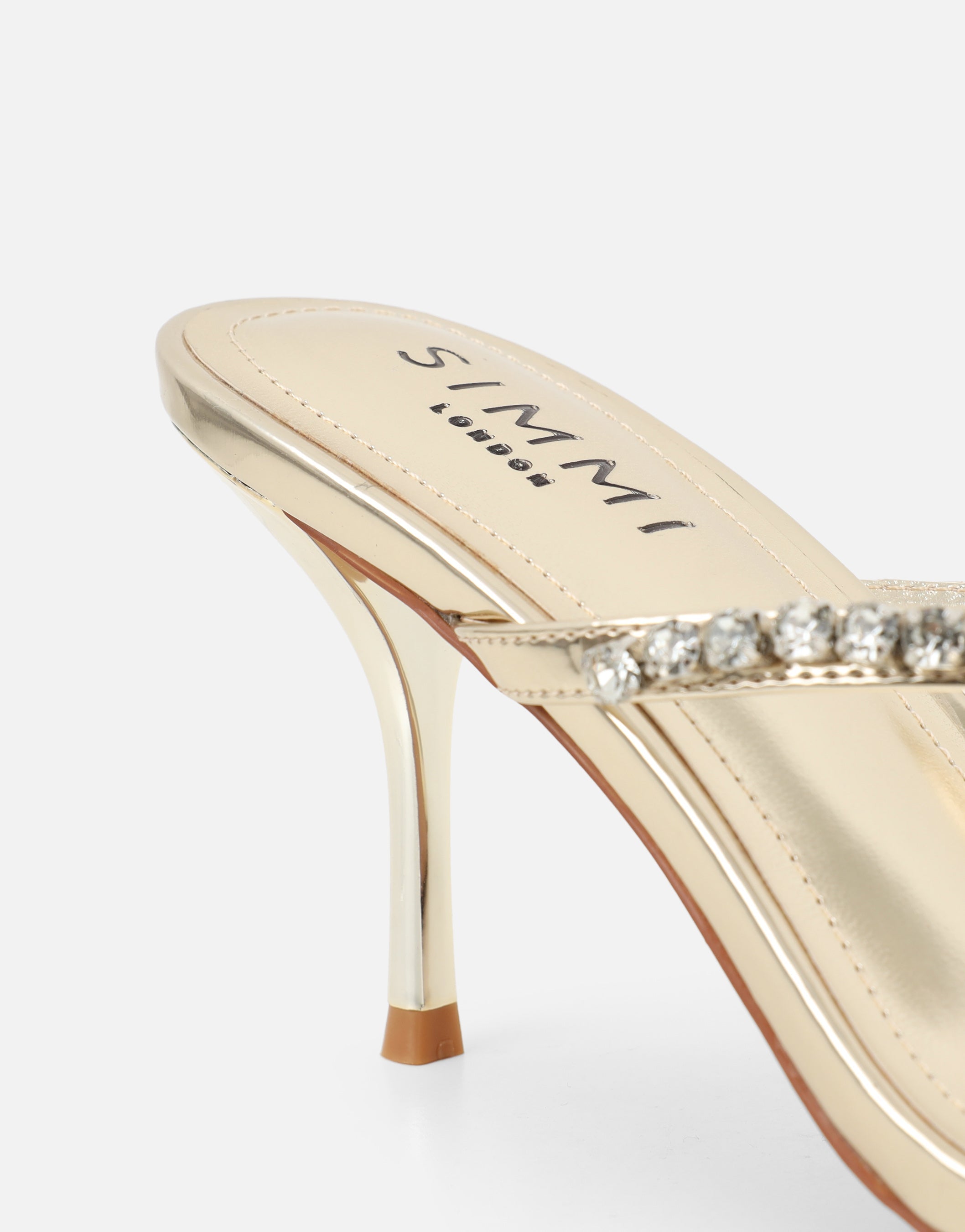 Lana Gold Mirror Diamante Toe Post Mules