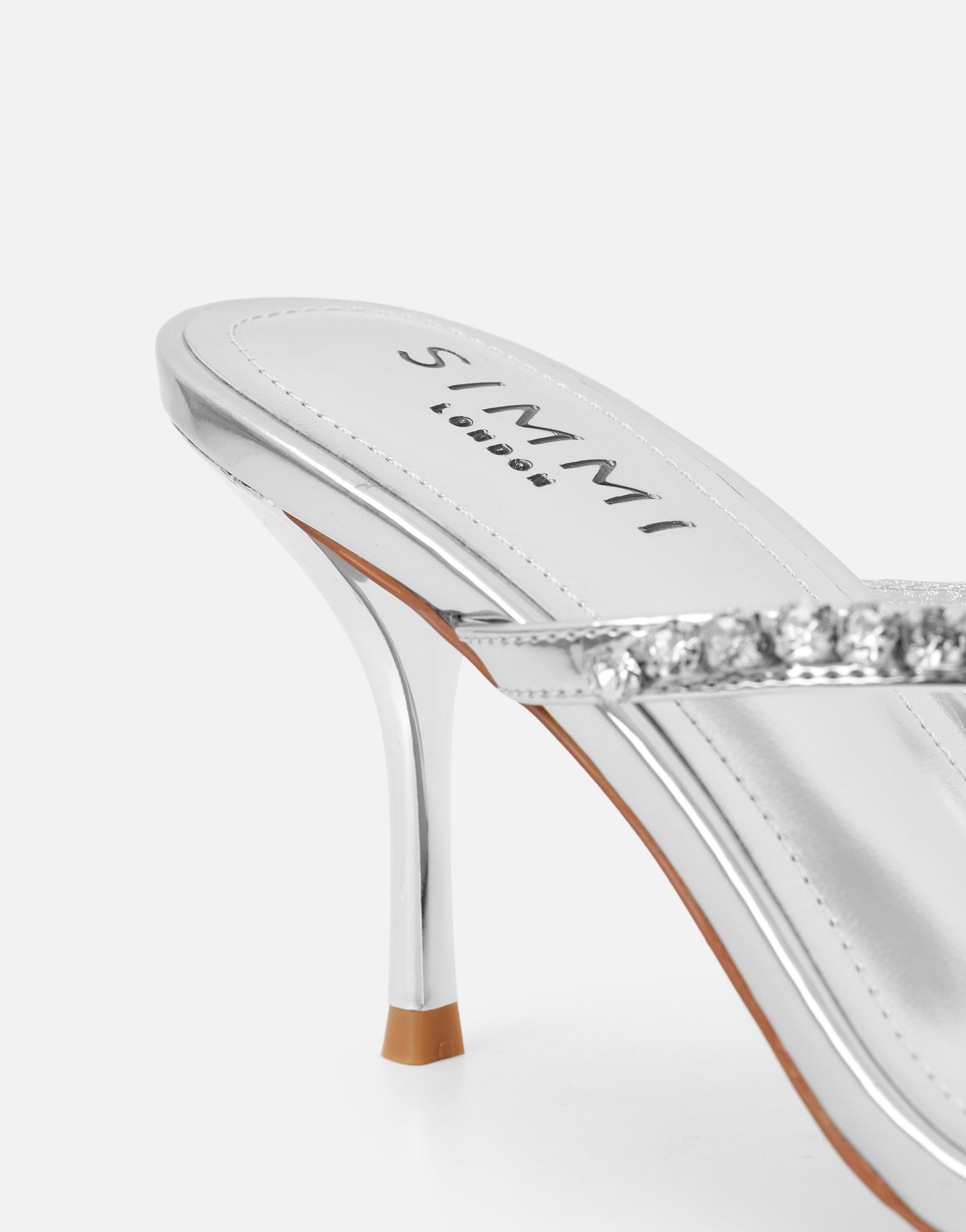 Lana Silver Mirror Diamante Toe Post Mules