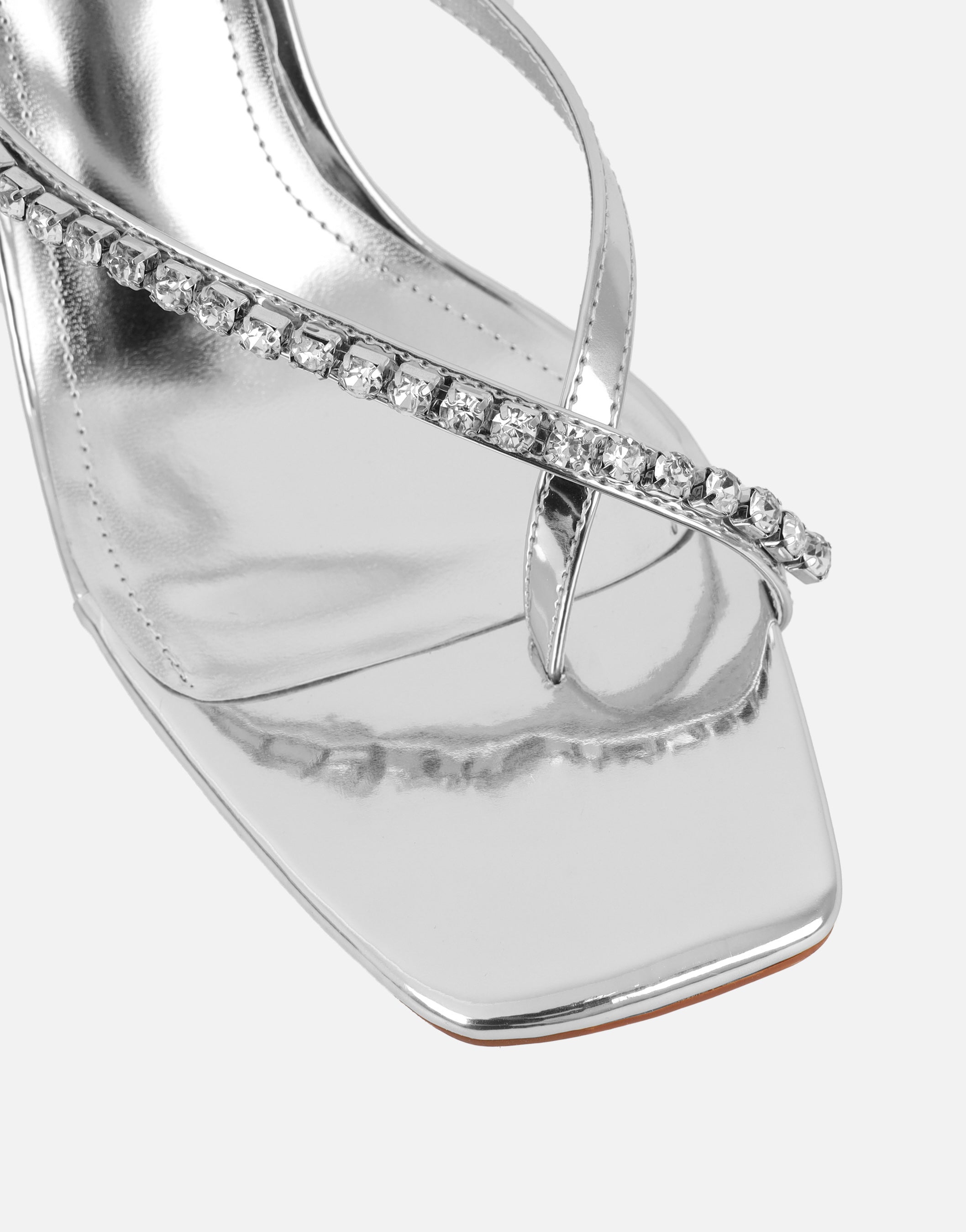Lana Silver Mirror Diamante Toe Post Mules