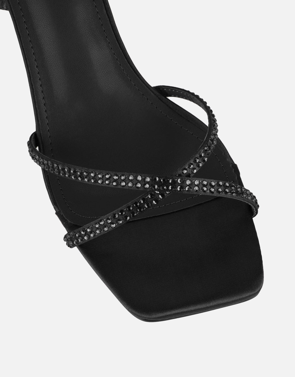 Eleonoora Black Satin Diamante Heeled Sandals