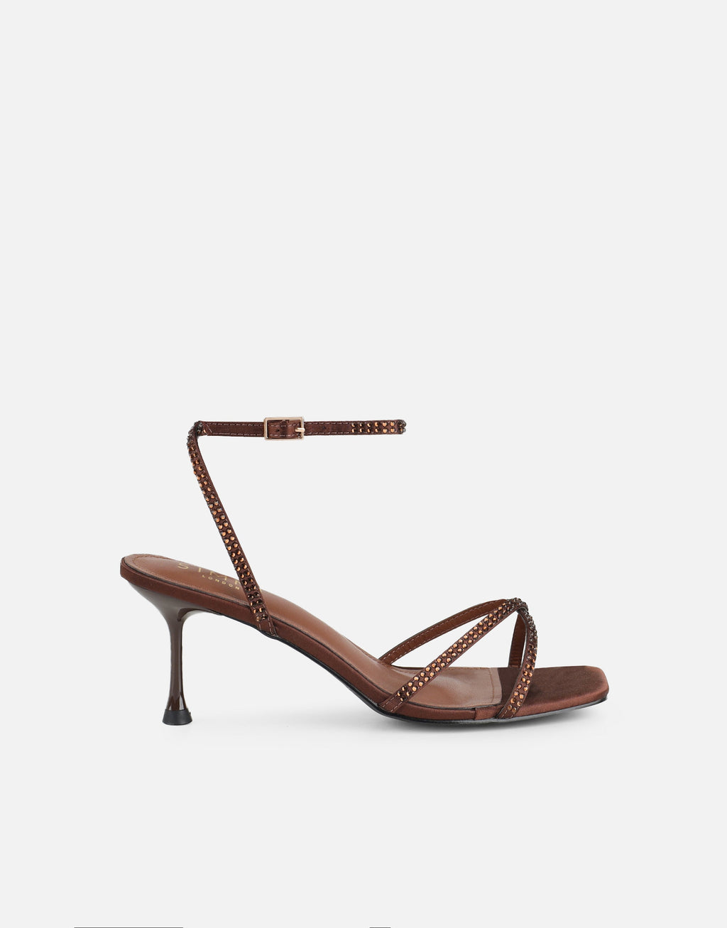 Eleonoora Brown Satin Diamante Heeled Sandals