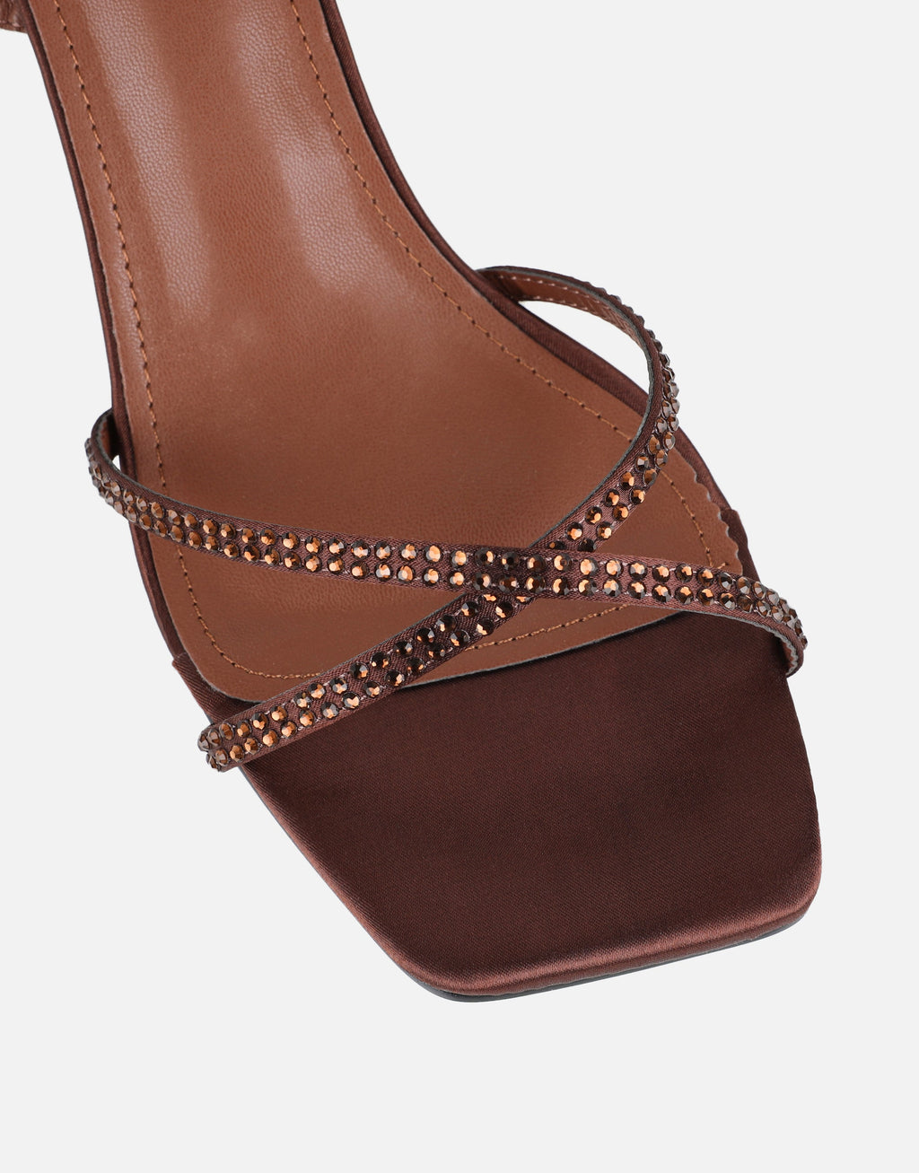 Eleonoora Brown Satin Diamante Heeled Sandals
