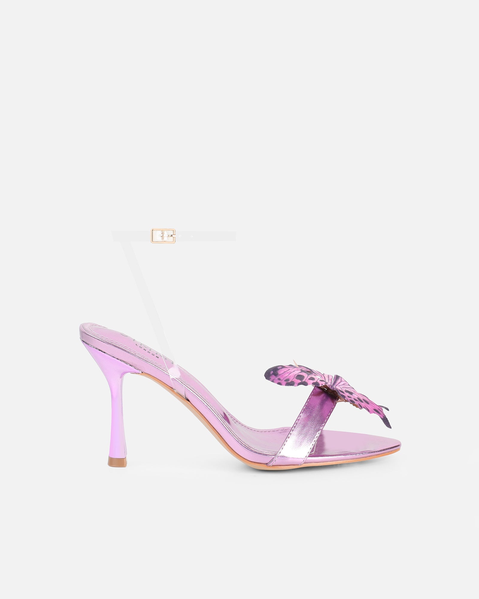 Fenelly Purple Metallic Butterfly Detail Heeled Sandals