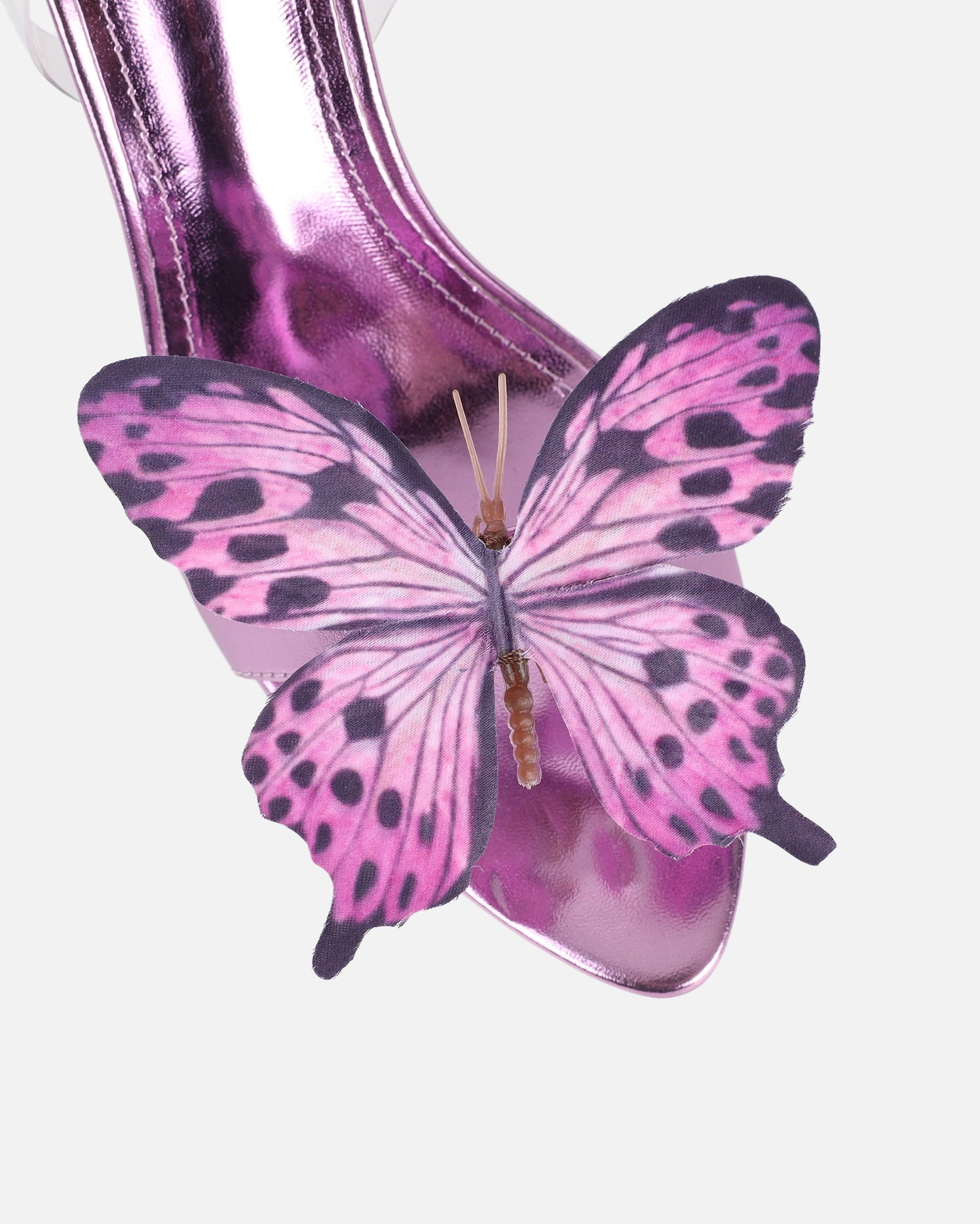 Fenelly Purple Metallic Butterfly Detail Heeled Sandals