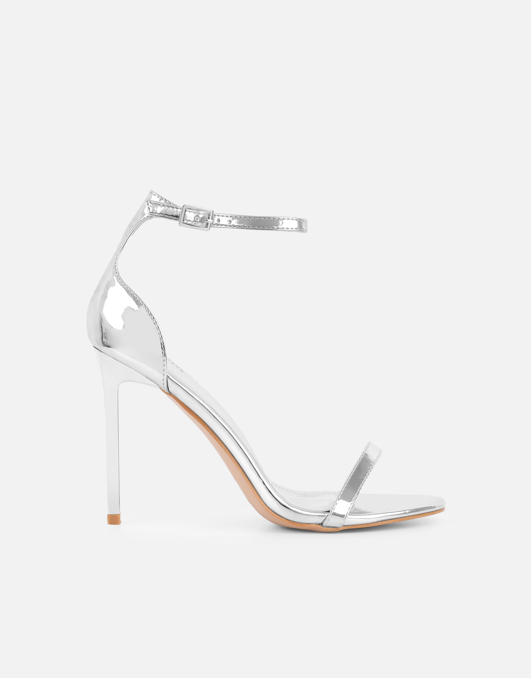 Gabby Silver Mirror Barely There Heeled Sandals