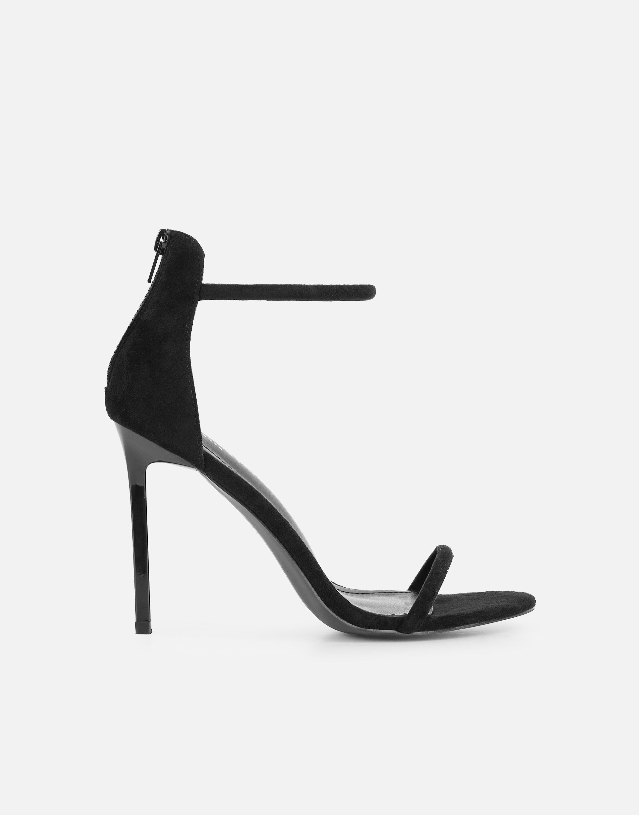 Amari Black Suede Barely There Heeled Sandals