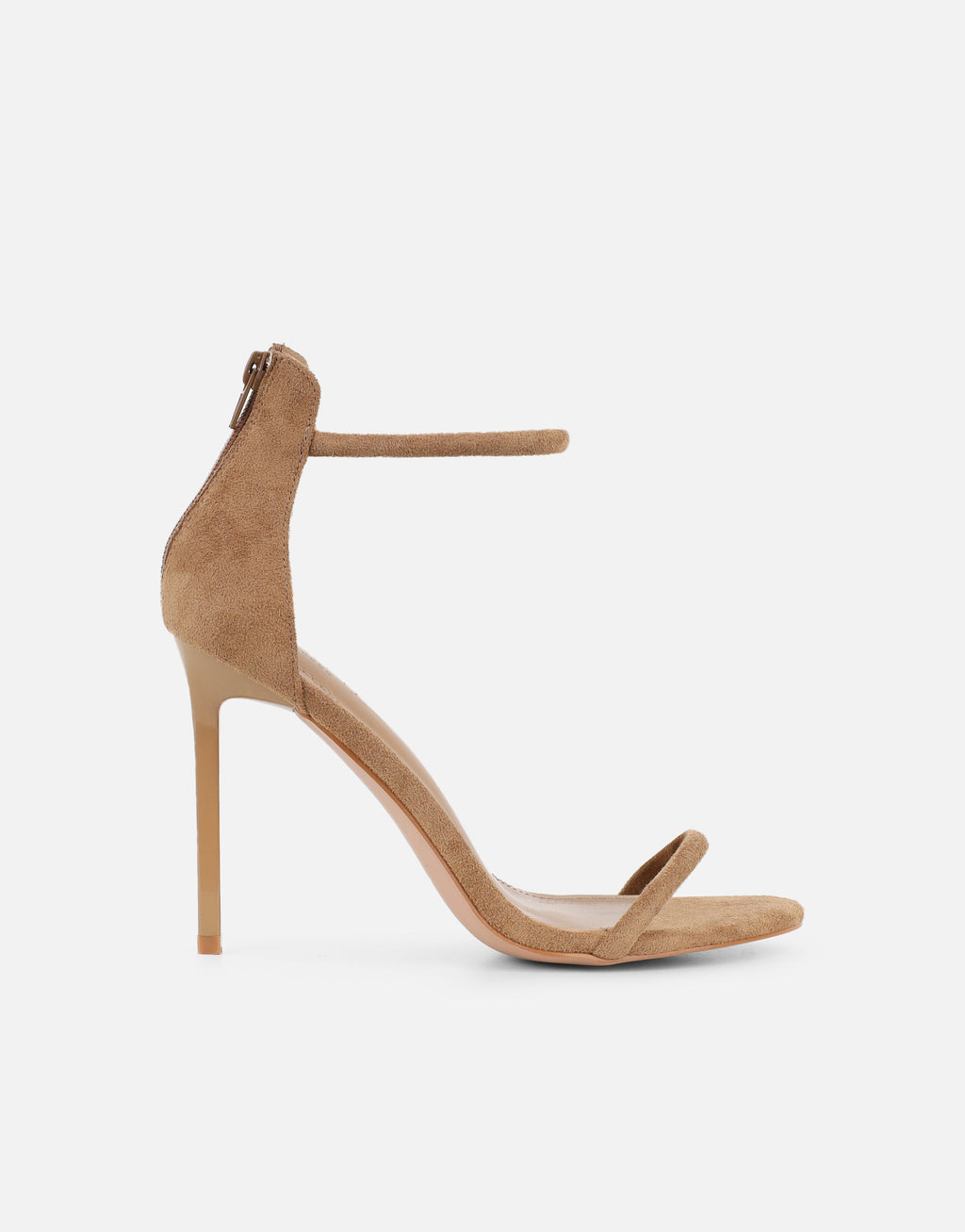 Amari Dark Beige Suede Barely There Heeled Sandals