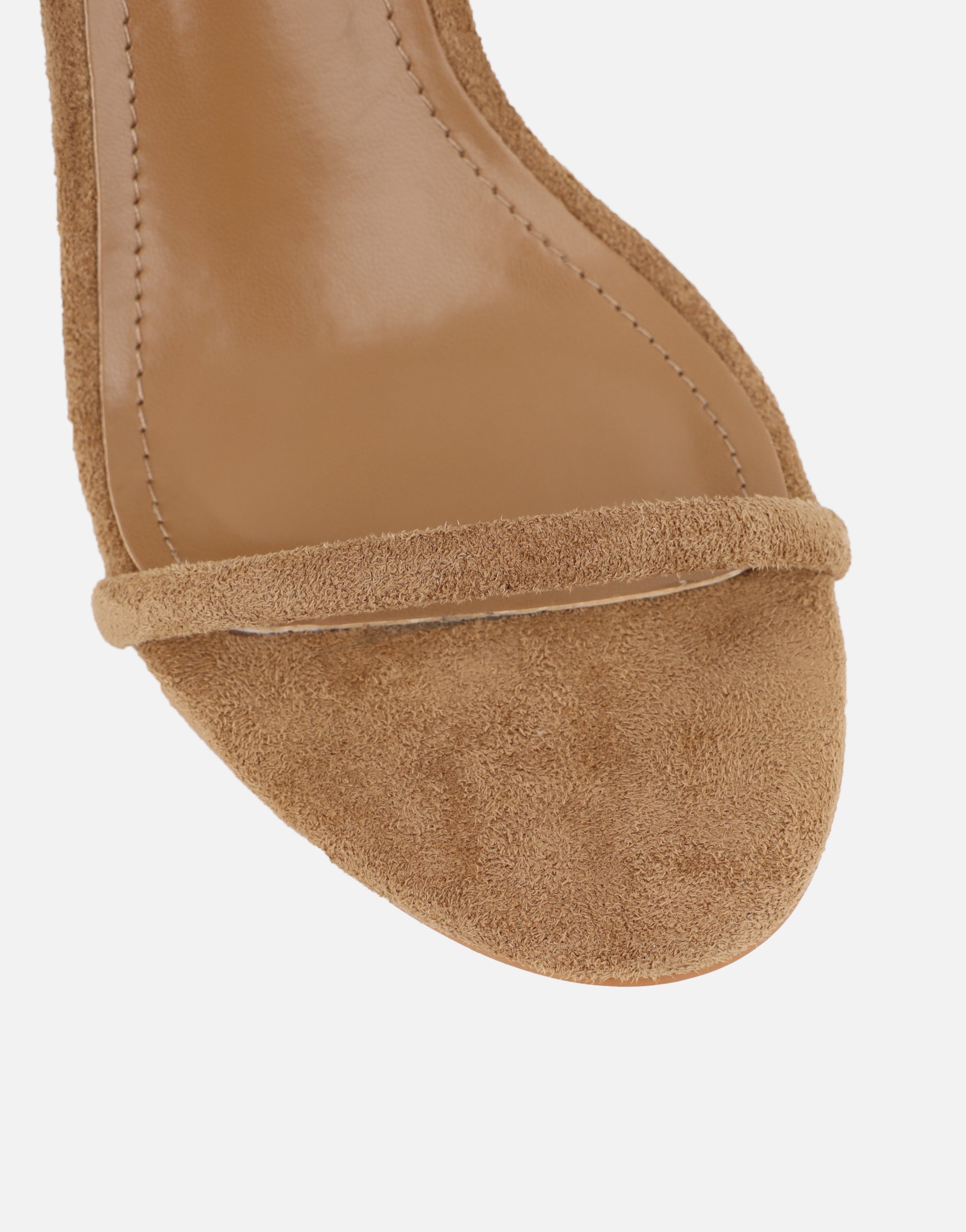 Amari Dark Beige Suede Barely There Heeled Sandals