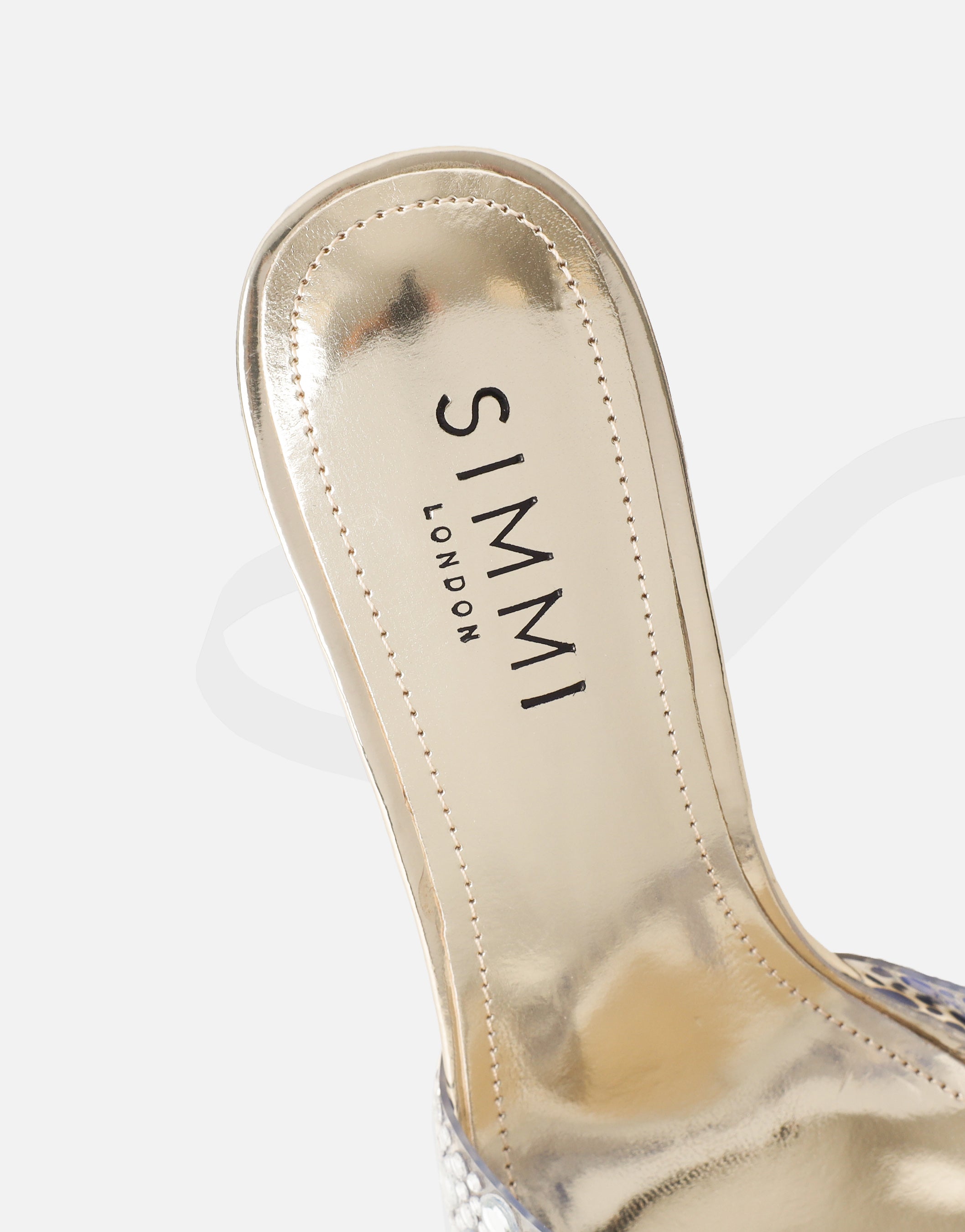 Lopezz Gold Mirror Clear Embellished Heeled Sandals