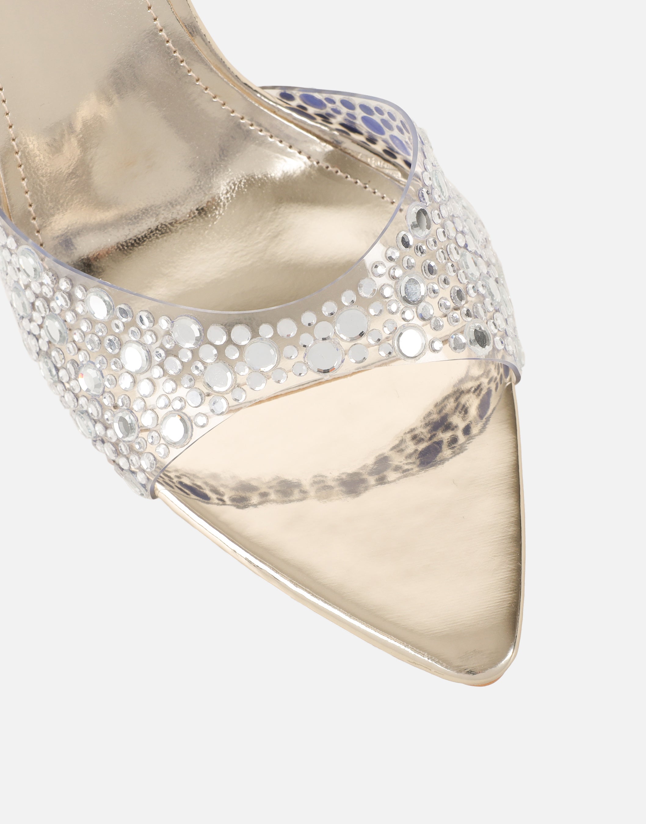 Lopezz Gold Mirror Clear Embellished Heeled Sandals