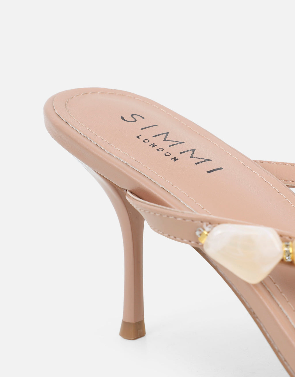 Carla Beige Embellished Toe Post Mules
