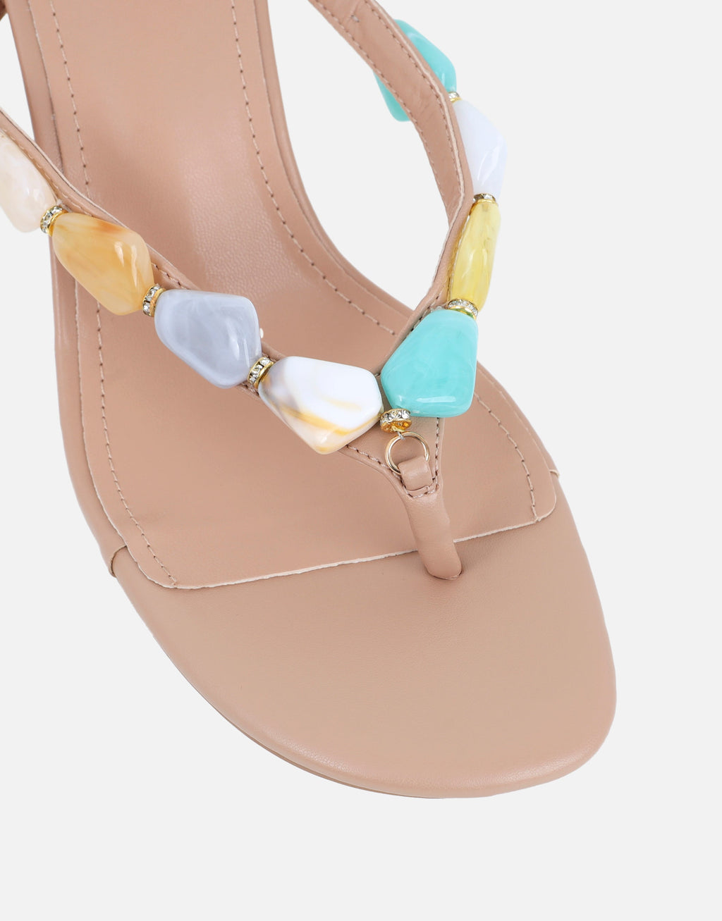 Carla Beige Embellished Toe Post Mules