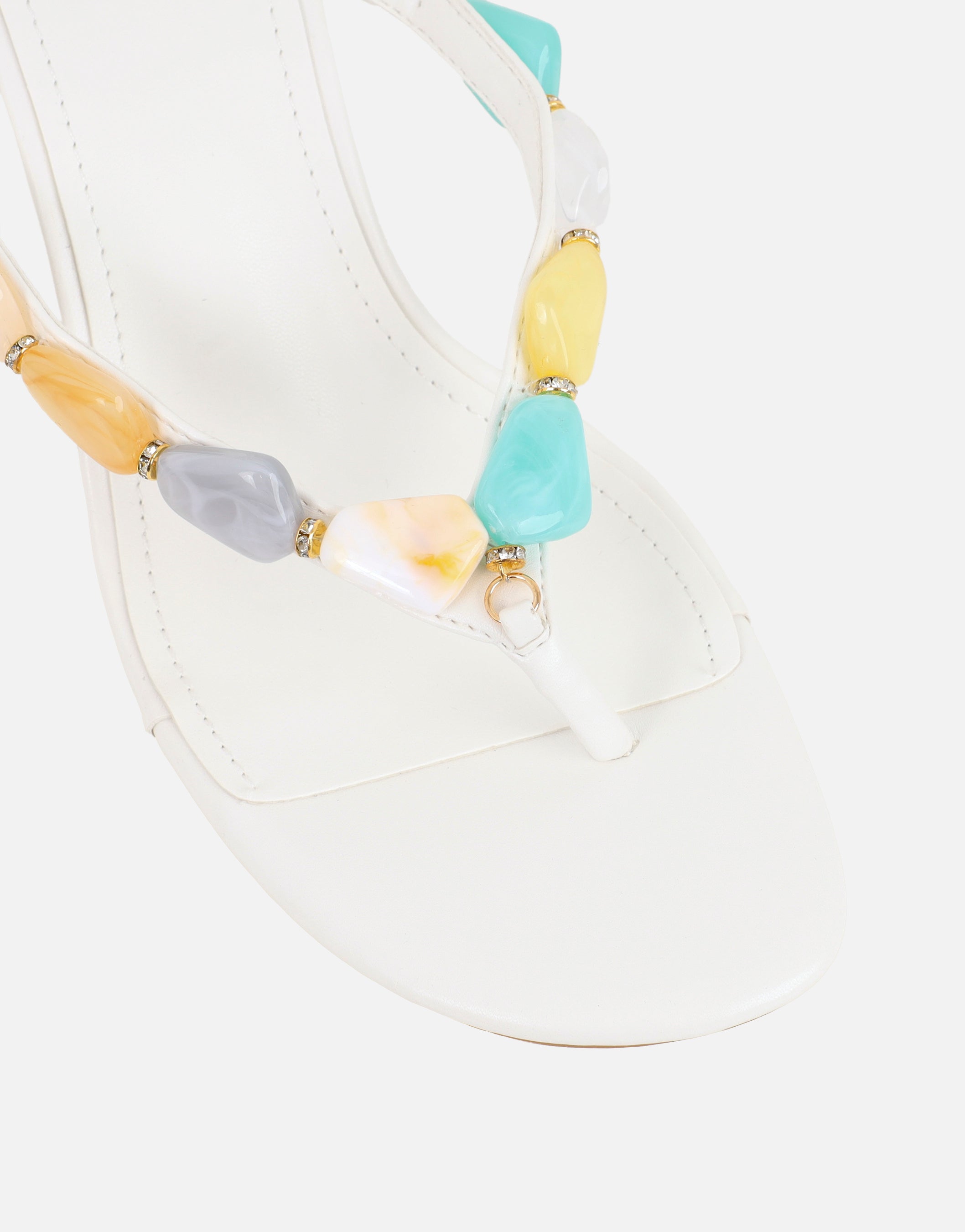 Carla White Embellished Toe Post Mules