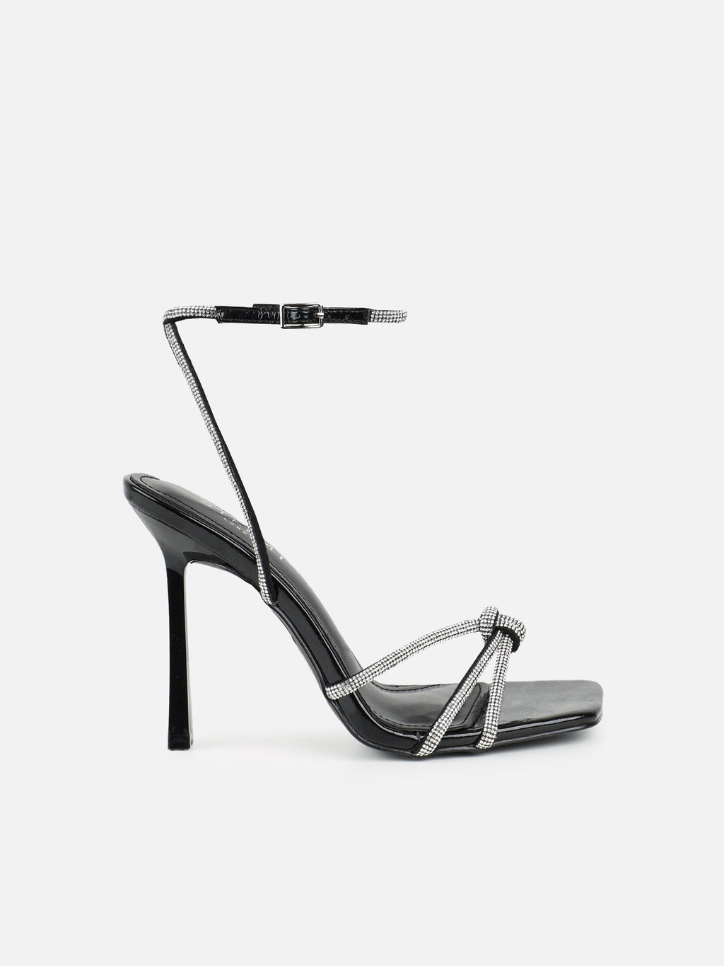 Janeet Black Diamante Knot Heeled Sandals