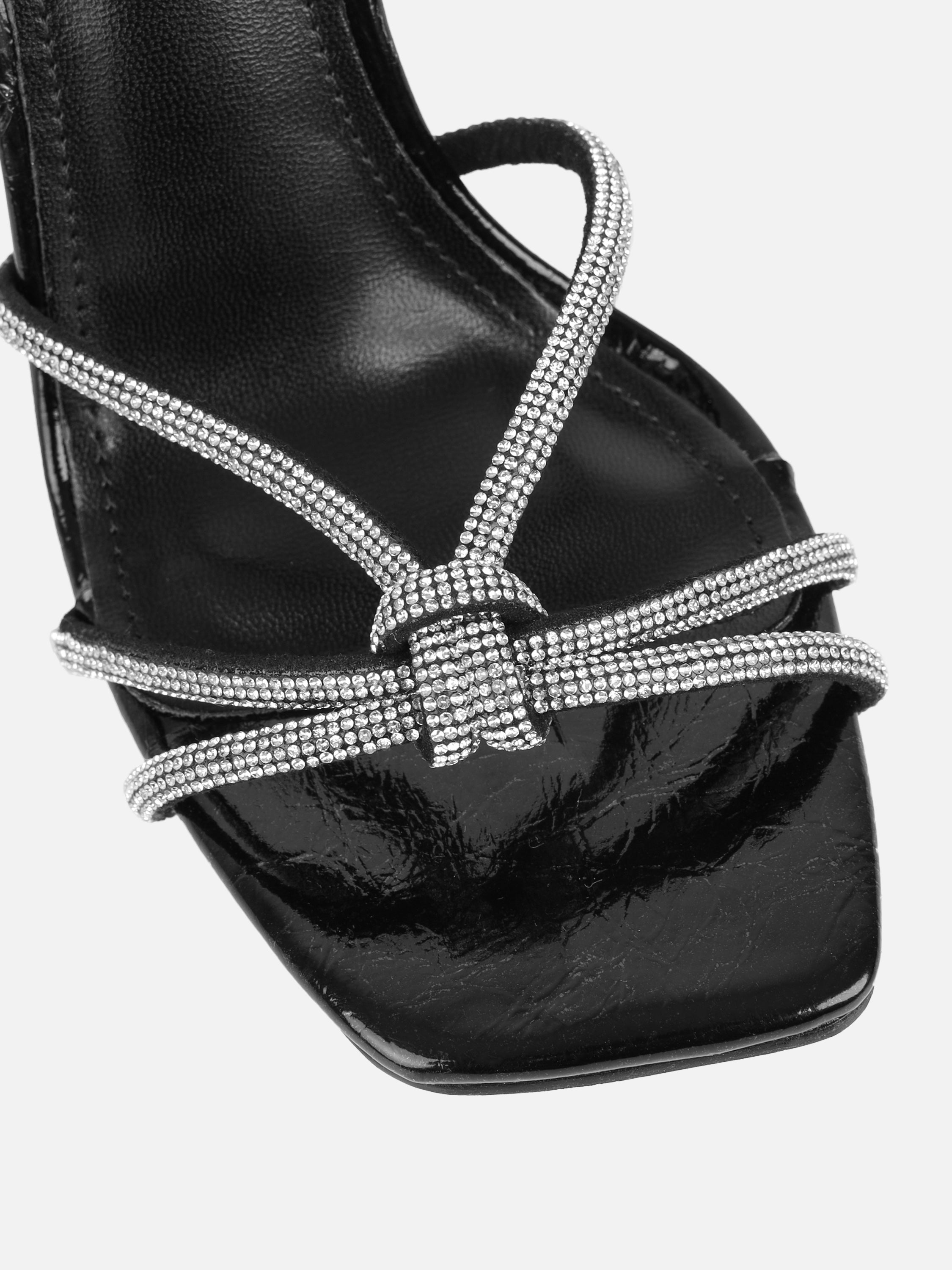 Janeet Black Diamante Knot Heeled Sandals