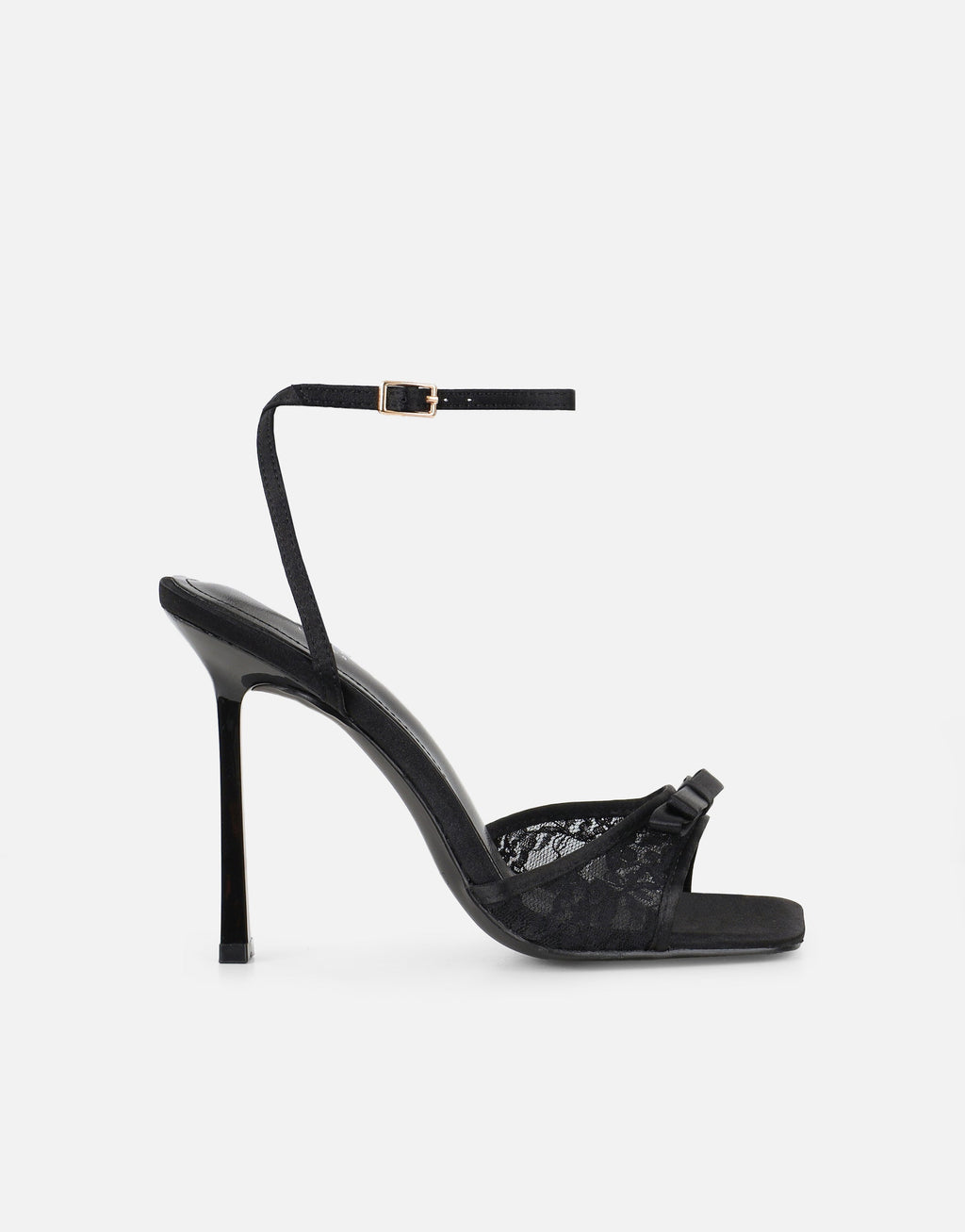 Janeena Black Lace Bow Detail Heeled Sandals