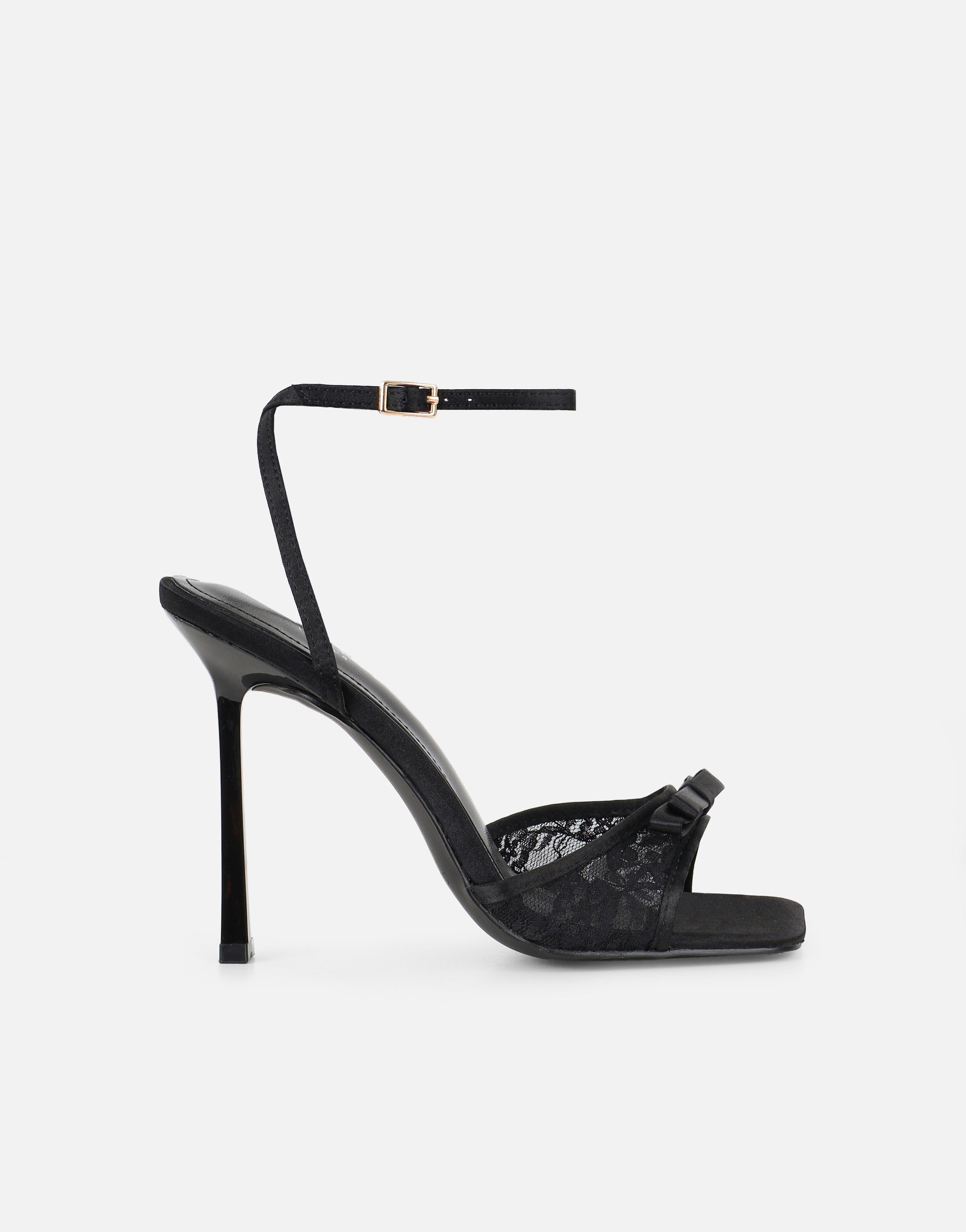 Janeena Black Lace Bow Detail Heeled Sandals