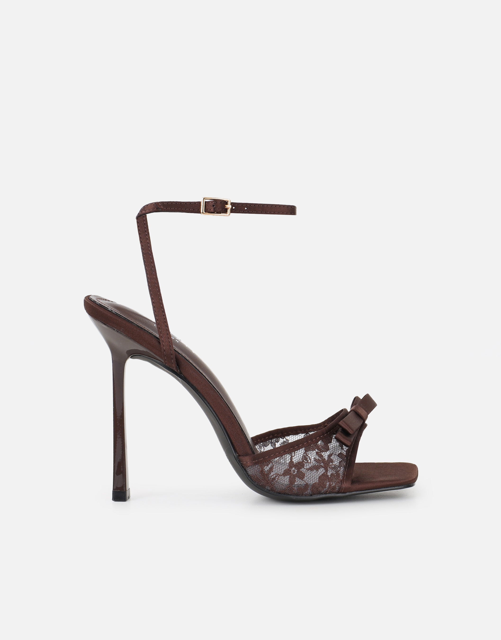 Janeena Brown Lace Bow Detail Heeled Sandals