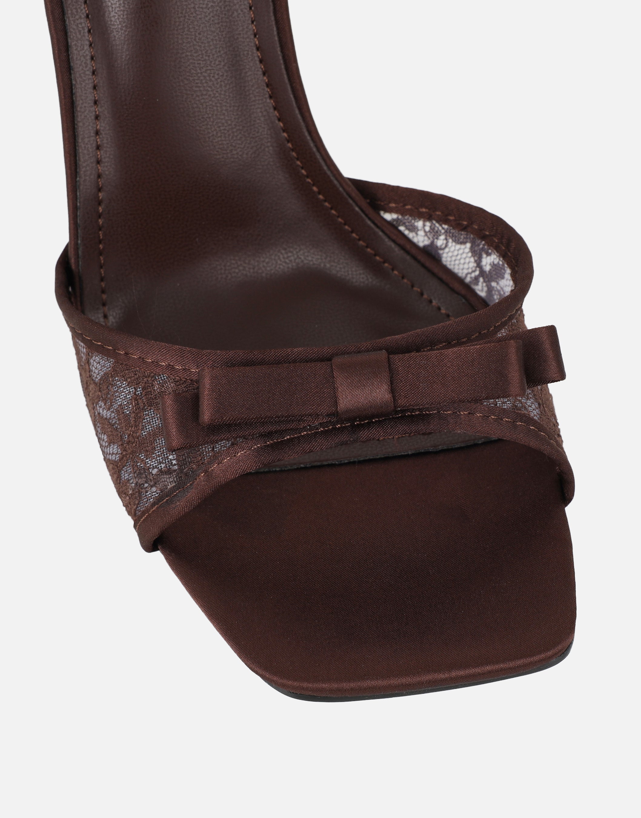 Janeena Brown Lace Bow Detail Heeled Sandals