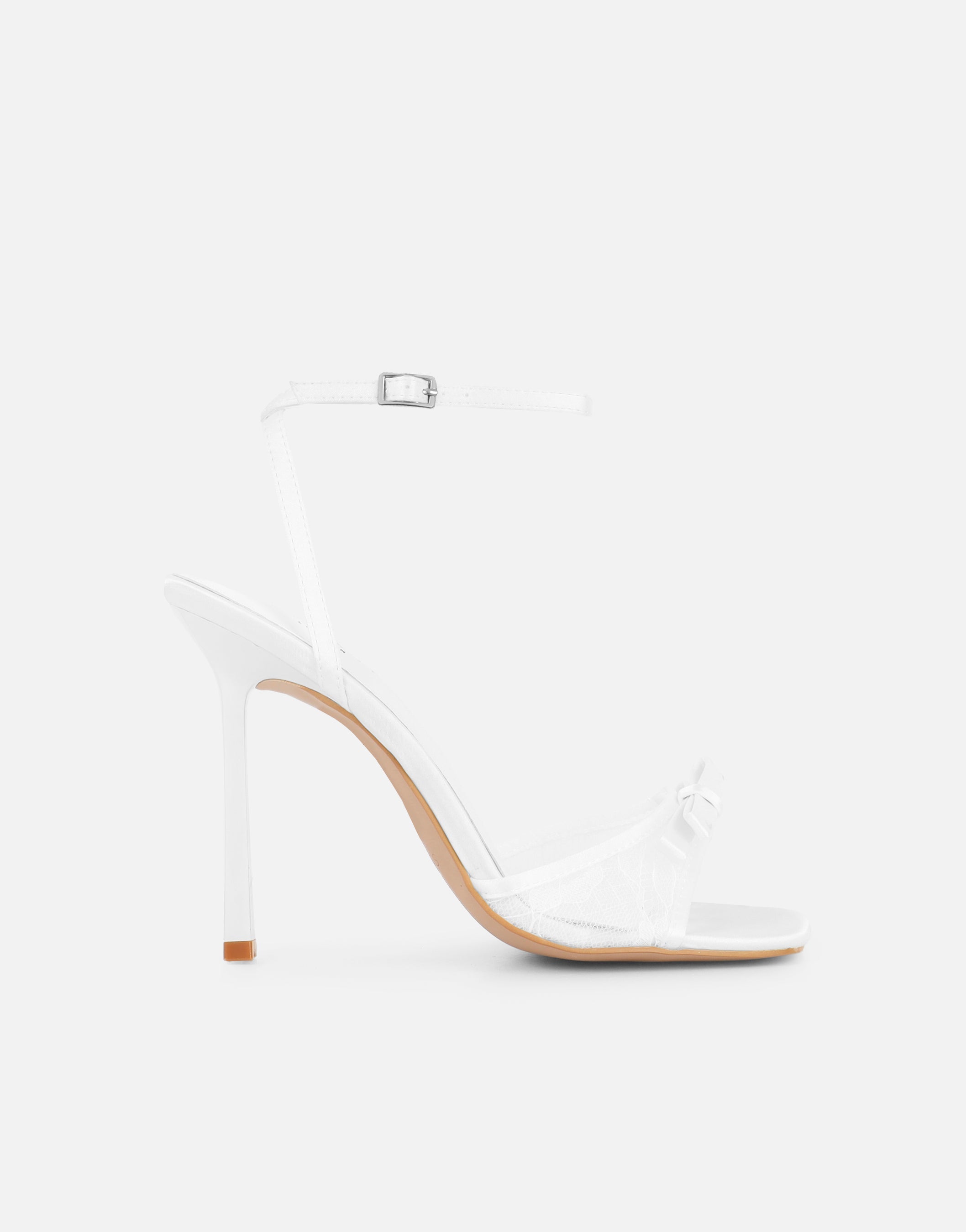 Janeena White Lace Bow Detail Heeled Sandals