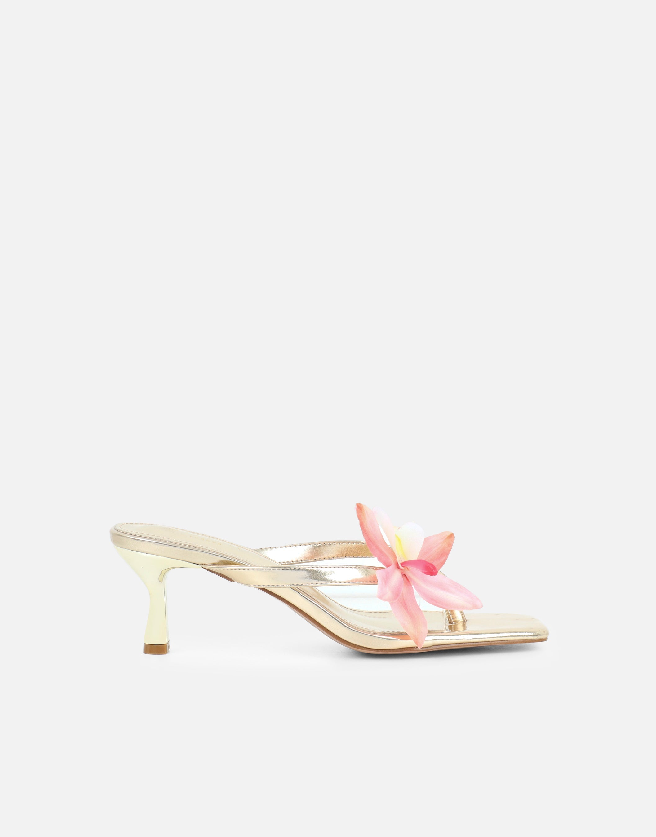 Ruby Gold Metallic Flower Detail Mules