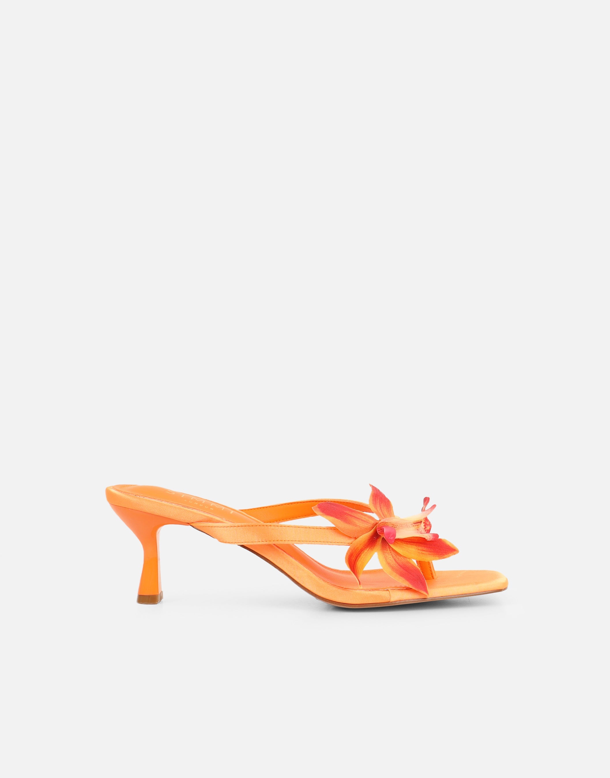 Ruby Orange Satin Flower Detail Mules