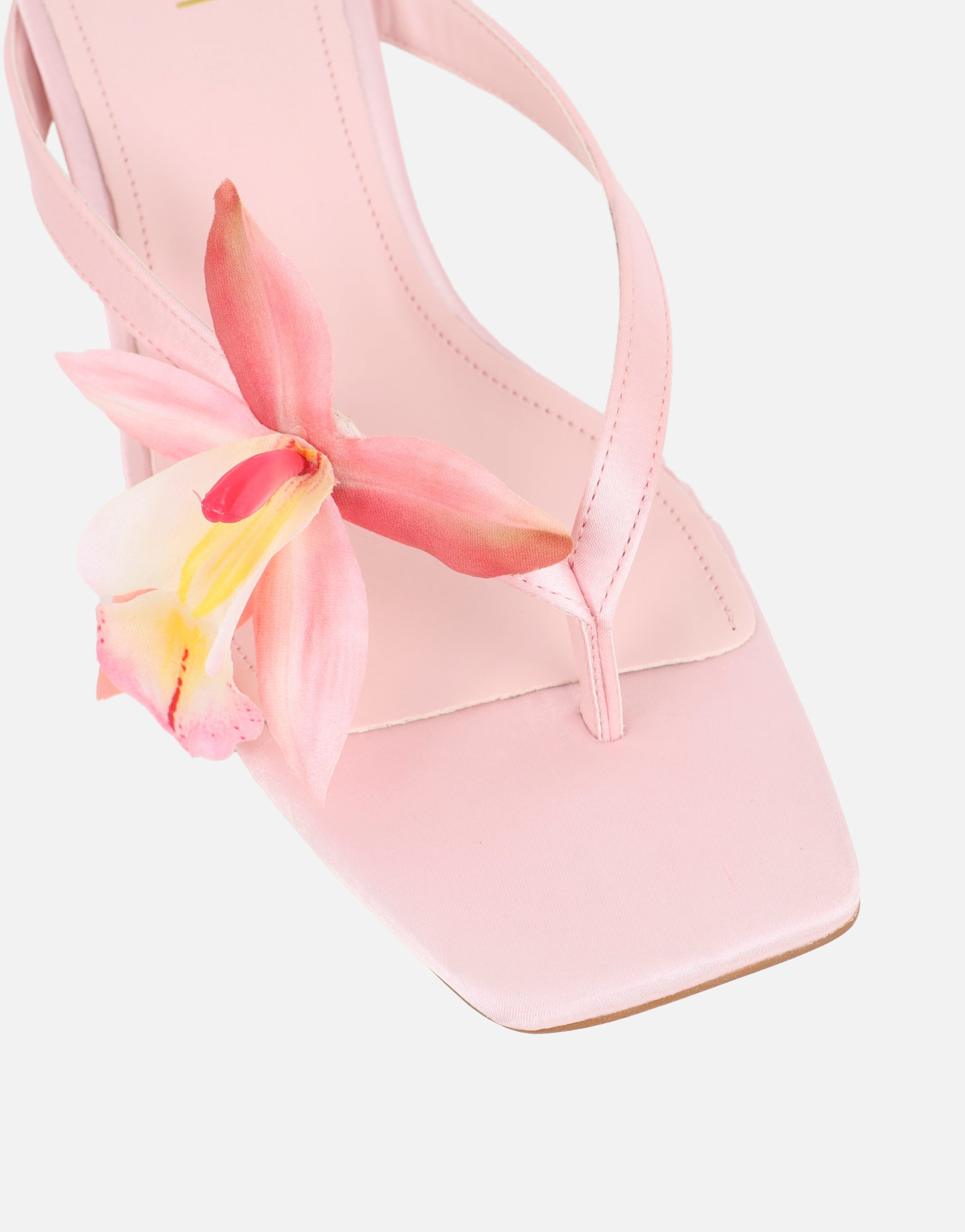 Ruby Pink Satin Flower Detail Mules