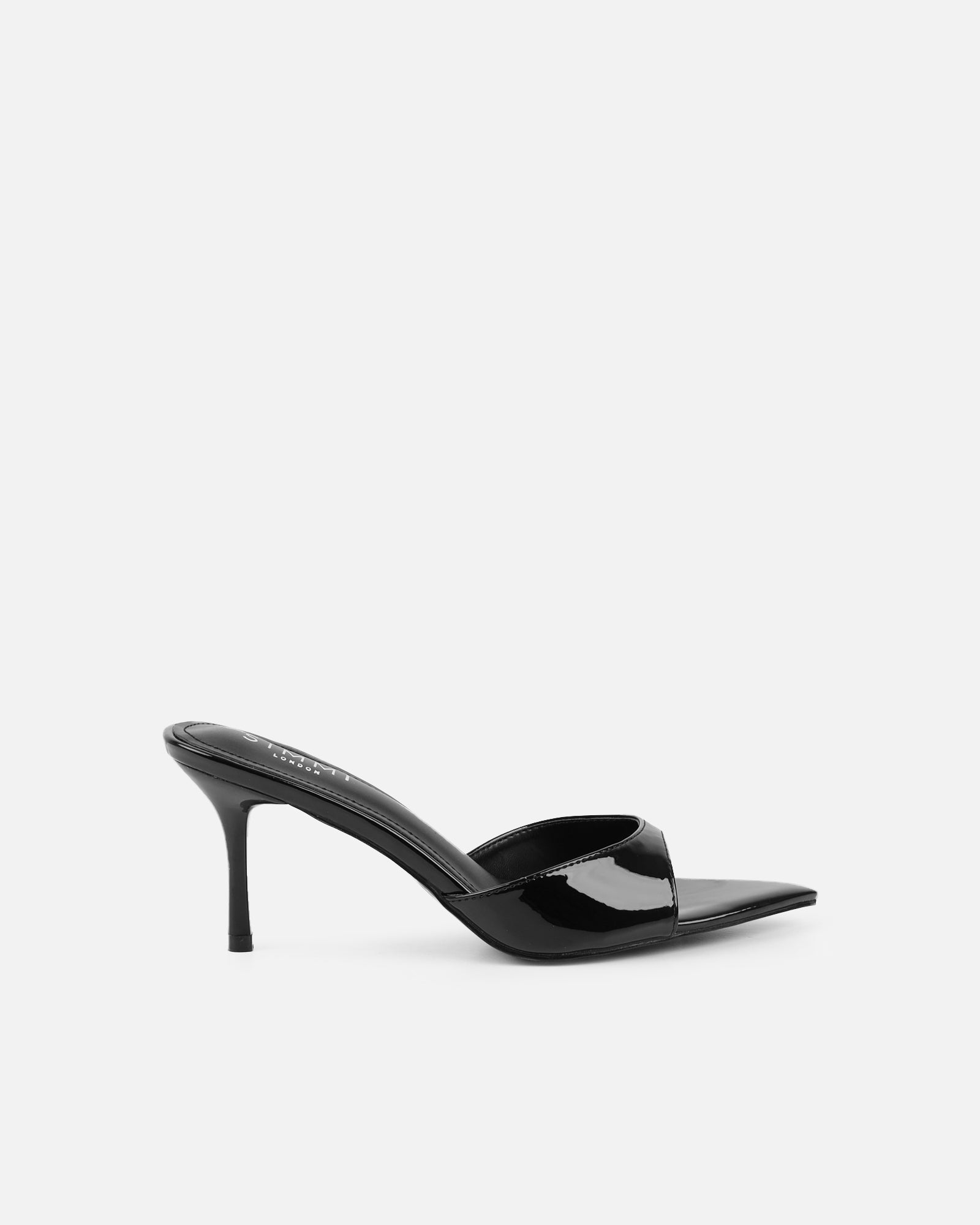 Jerez Black Patent Peep Toe Heeled Sandals