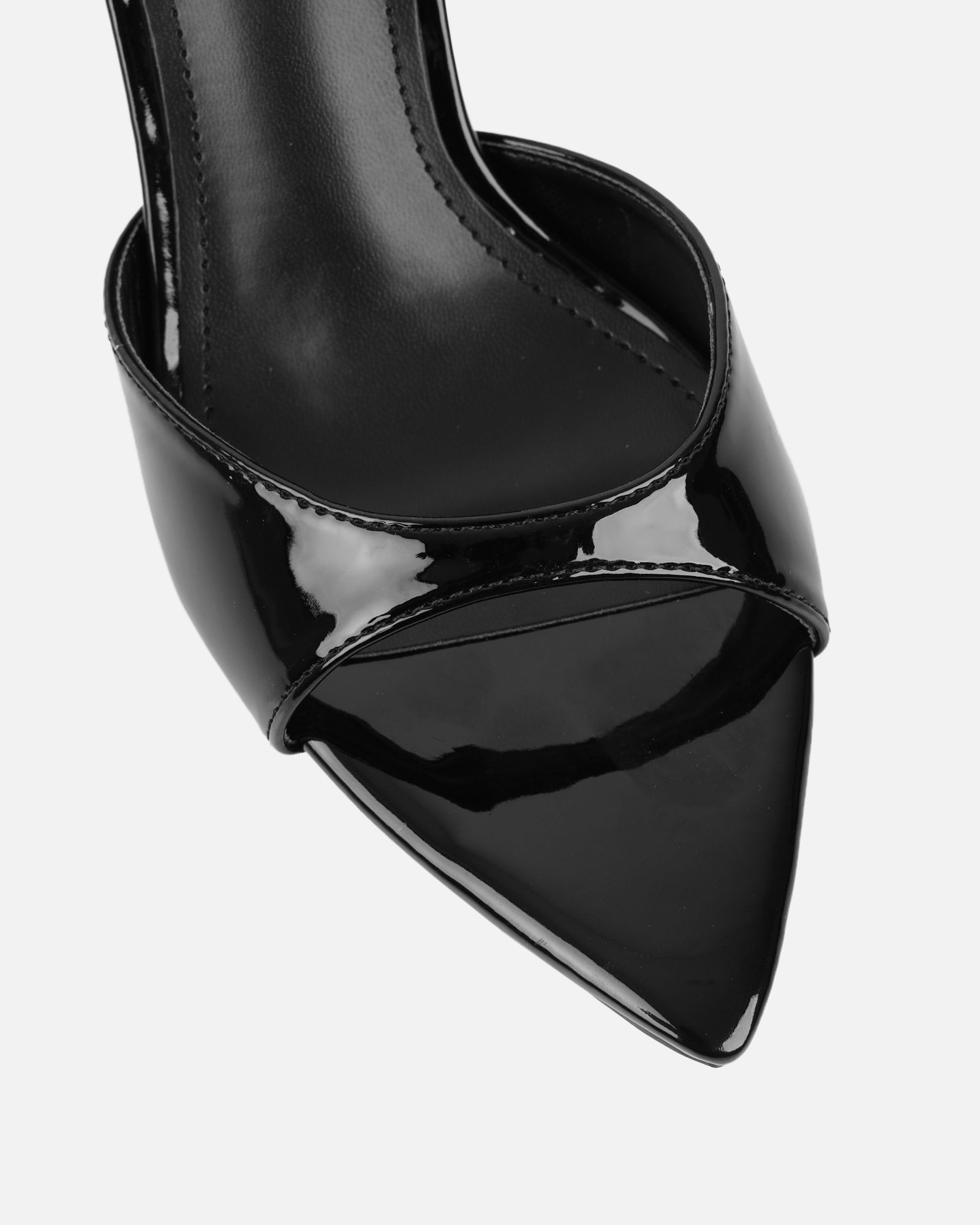 Jerez Black Patent Peep Toe Heeled Sandals